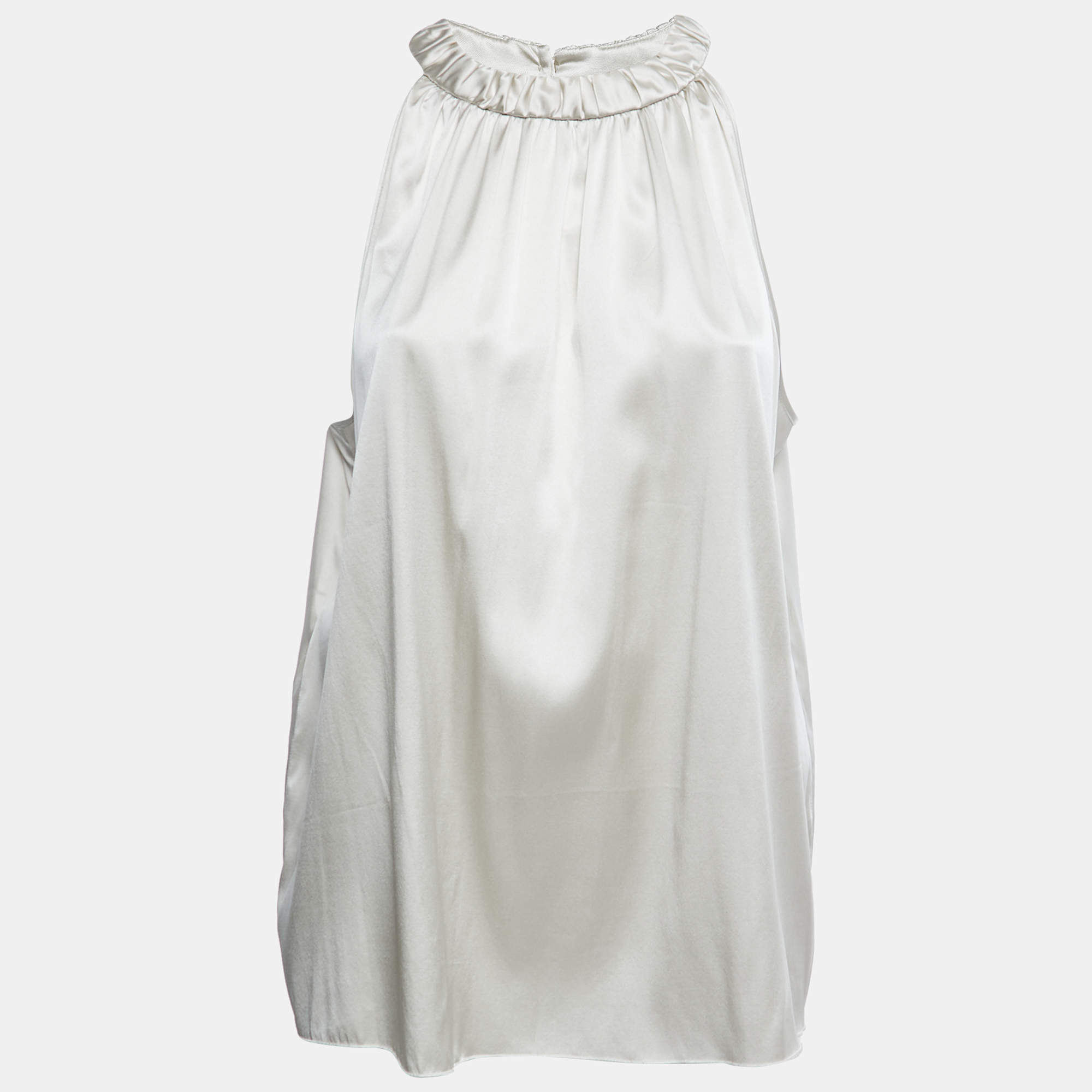 Pre Owned Armani Collezioni Silver Satin Silk Sleeveless Top XL