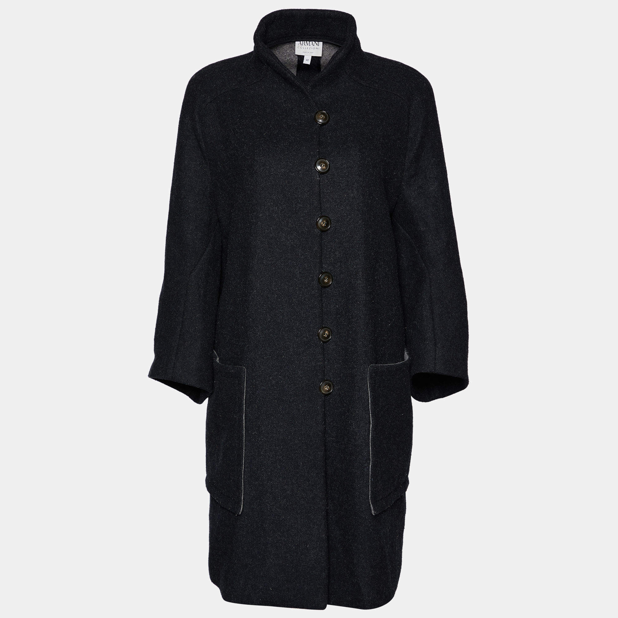 Pre Owned Armani Collezioni Grey Wool & Cashmere Button Front Coat M