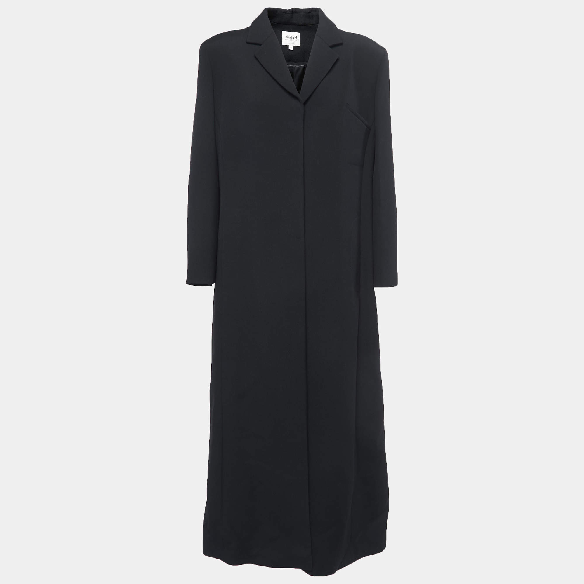 Pre Owned Armani Collezioni Vintage Black Wool Buttoned Long Overcoat L