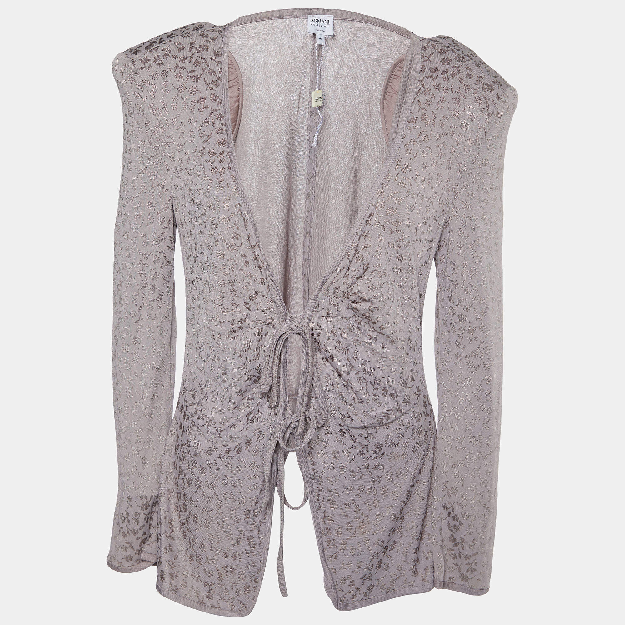 Pre Owned Armani Collezioni Light Lavender Floral Jacquard Knit Tie Front Shrug L