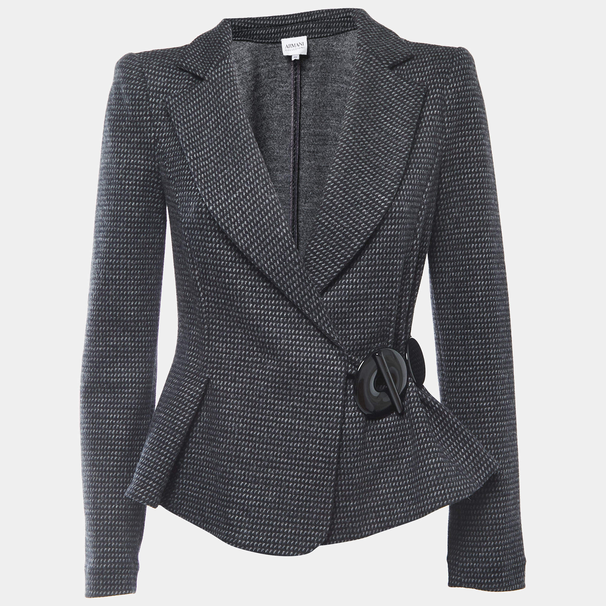 مملوكة مسبقًا Armani Collezioni Charcoal Grey Patterned Wool Blend Blazer M