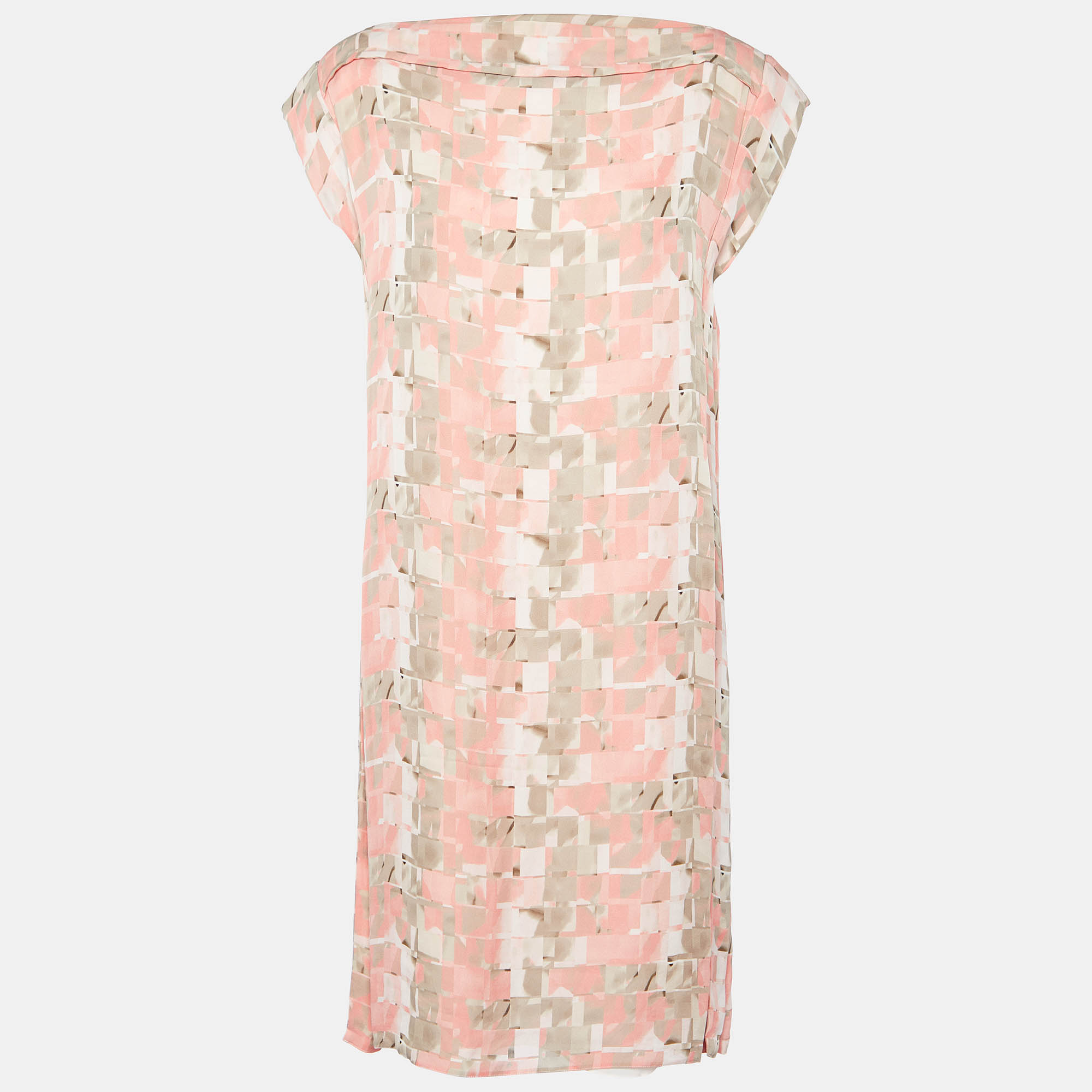 Pre Owned Armani Collezioni Peach Printed Silk Shift Dress M