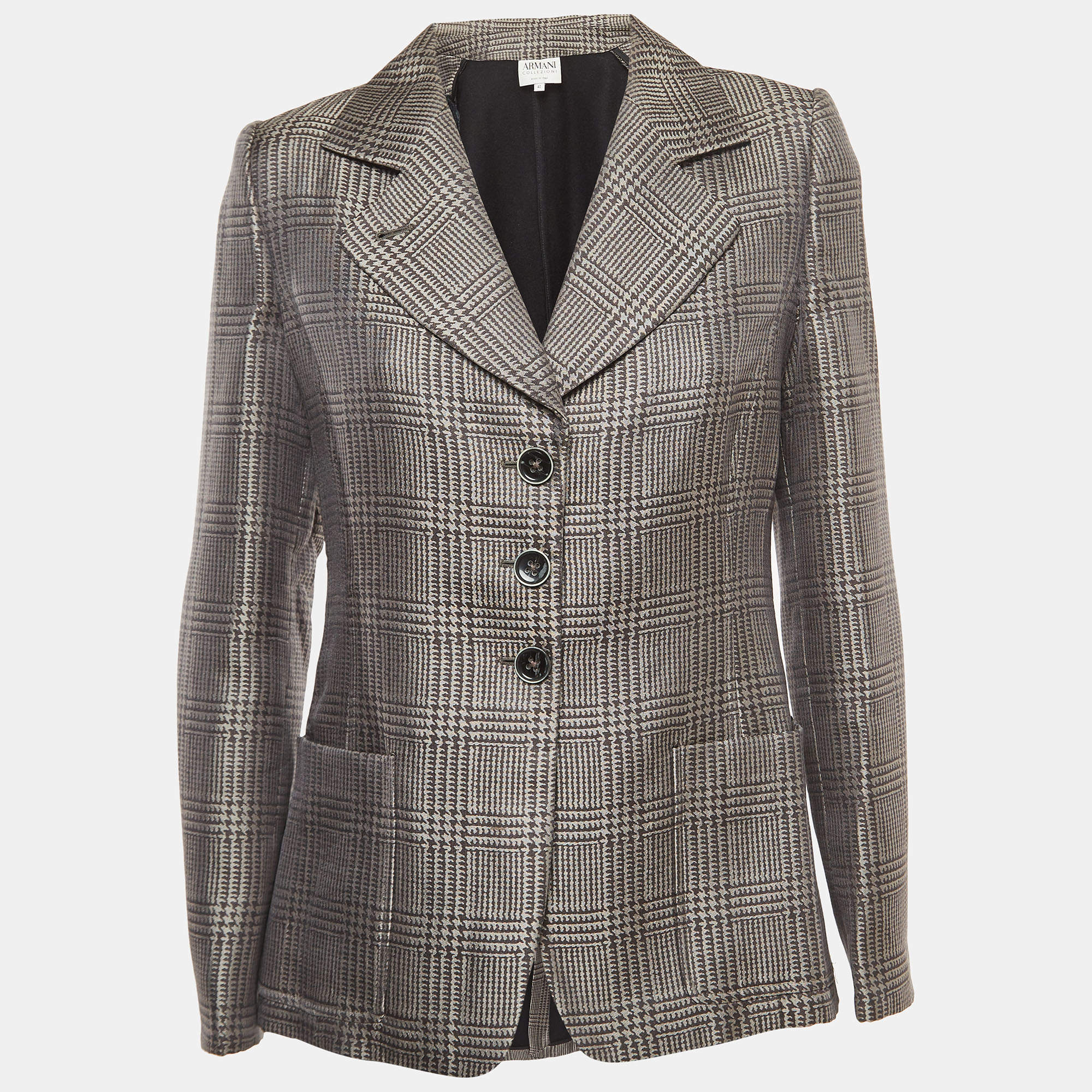 Pre Owned Armani Collezioni Grey Checked Wool Blend Blazer S