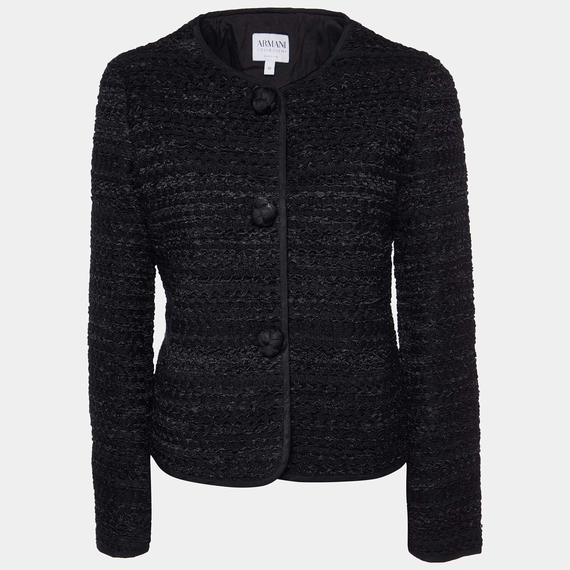 مملوكة مسبقًا Armani Collezioni Black Tweed Button Front Jacket S