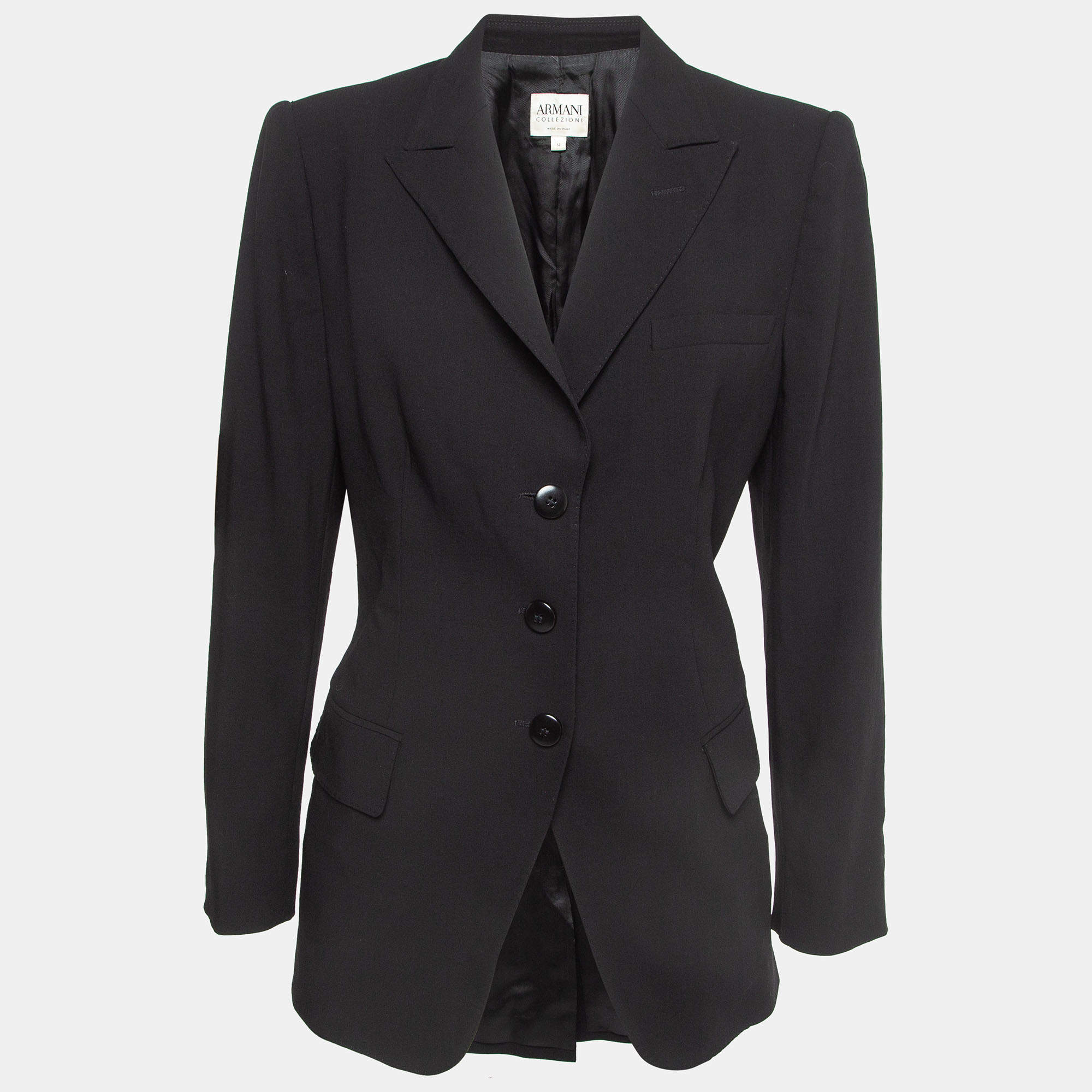 Pre Owned Armani Collezioni Black Gabardine Single Breasted Blazer XL