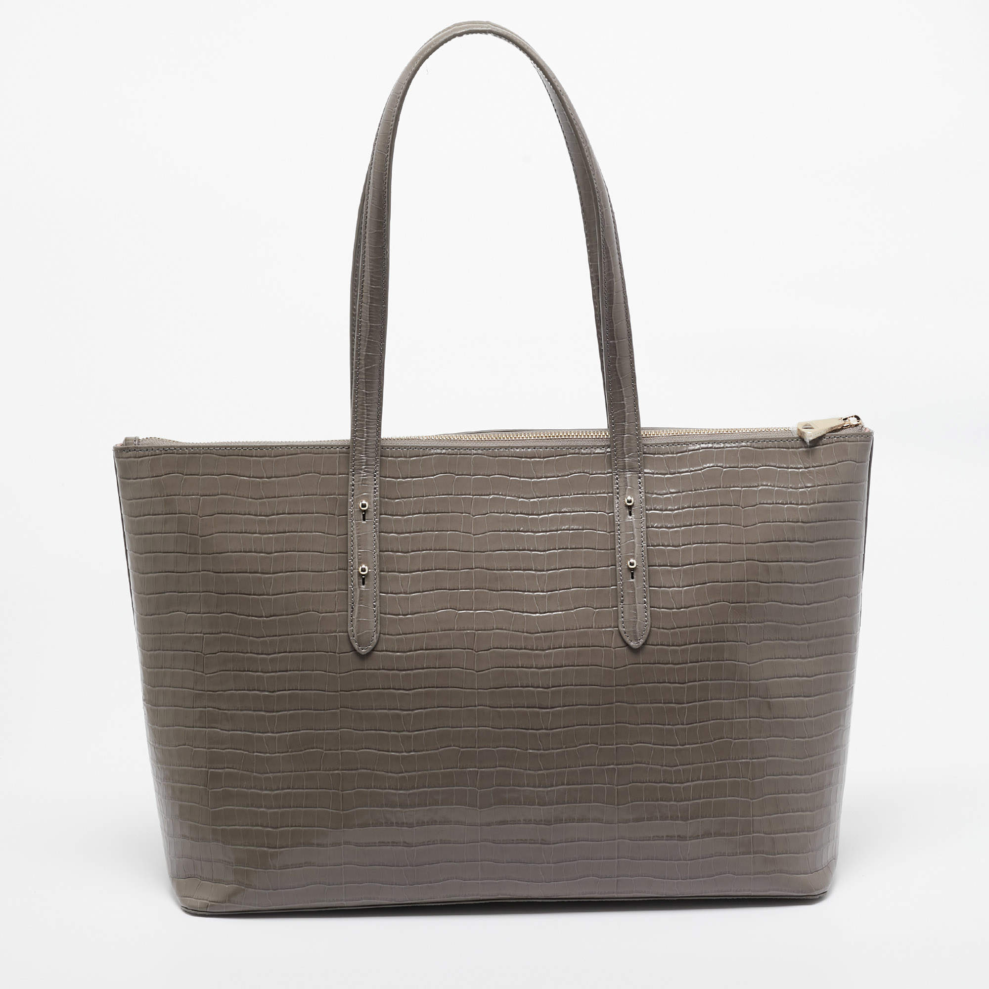 Pre Owned Aspinal Of London Beige Croc Embossed Leather Zipped Regent Tote