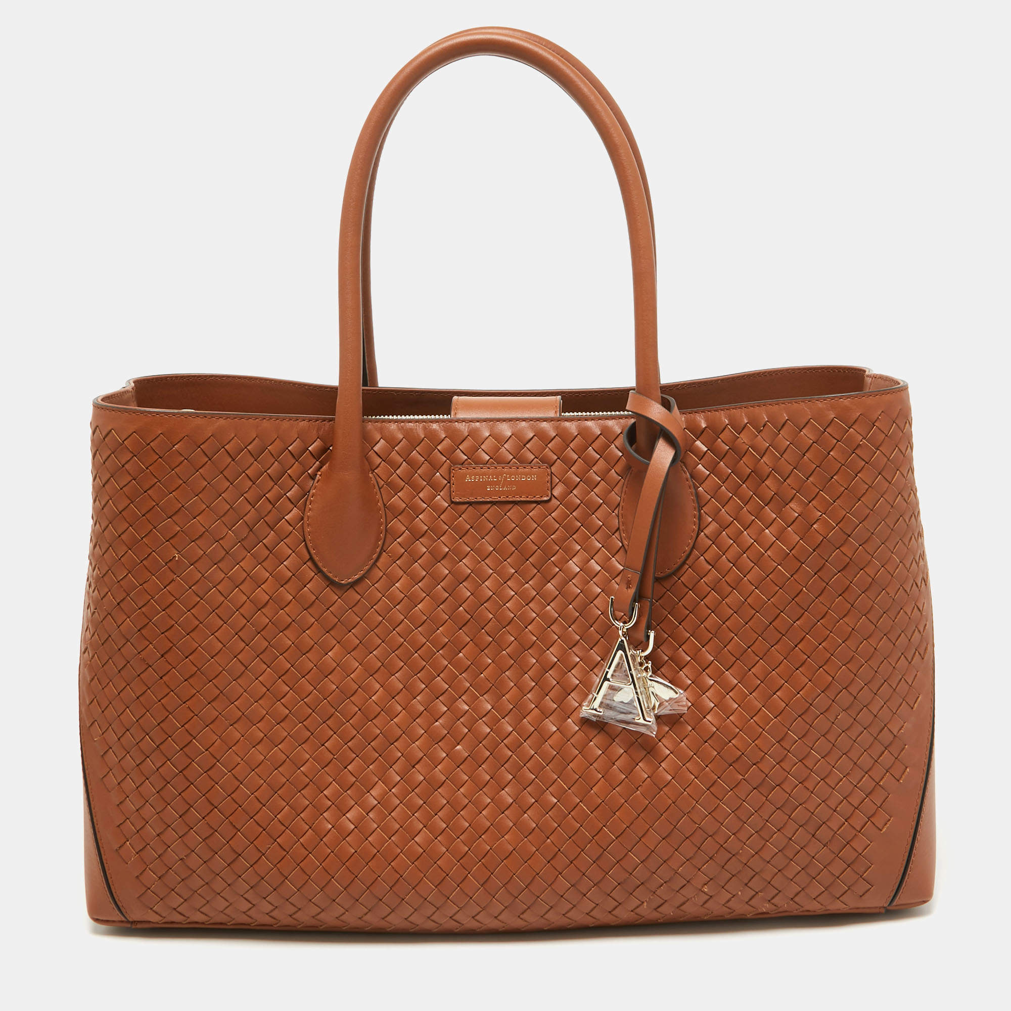 Aspinal Of London Brown Woven Leather London Tote