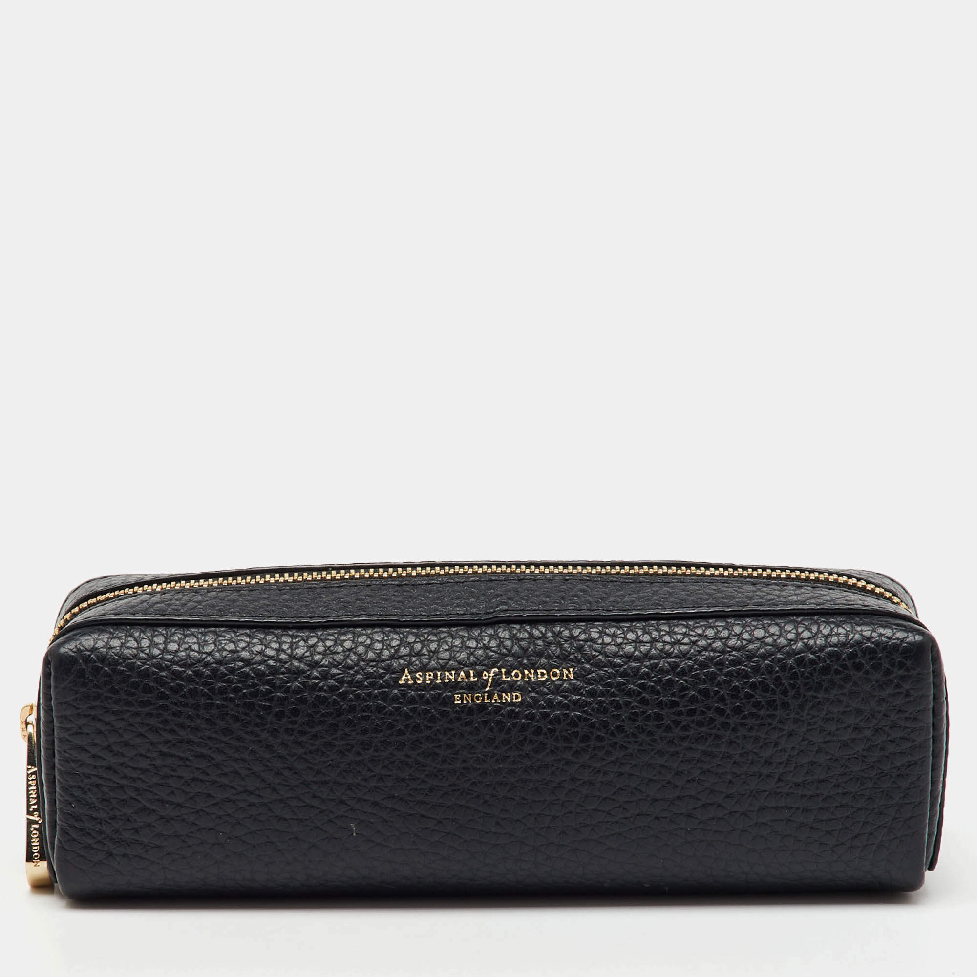 Pre Owned Aspinal Of London Black Leather Small Case Zip Pouch