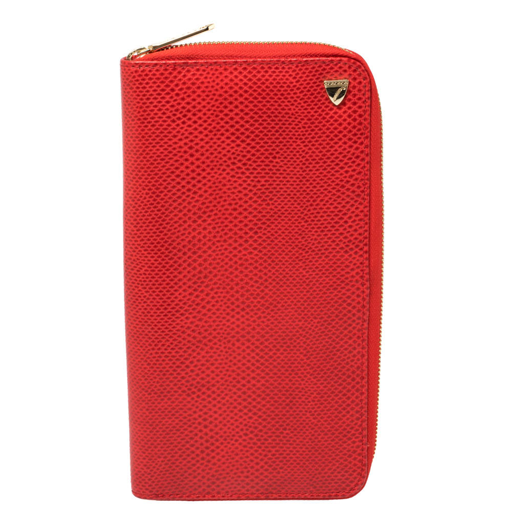 Aspinal Of London Red Lizard Skin Zip Travel Organizer
