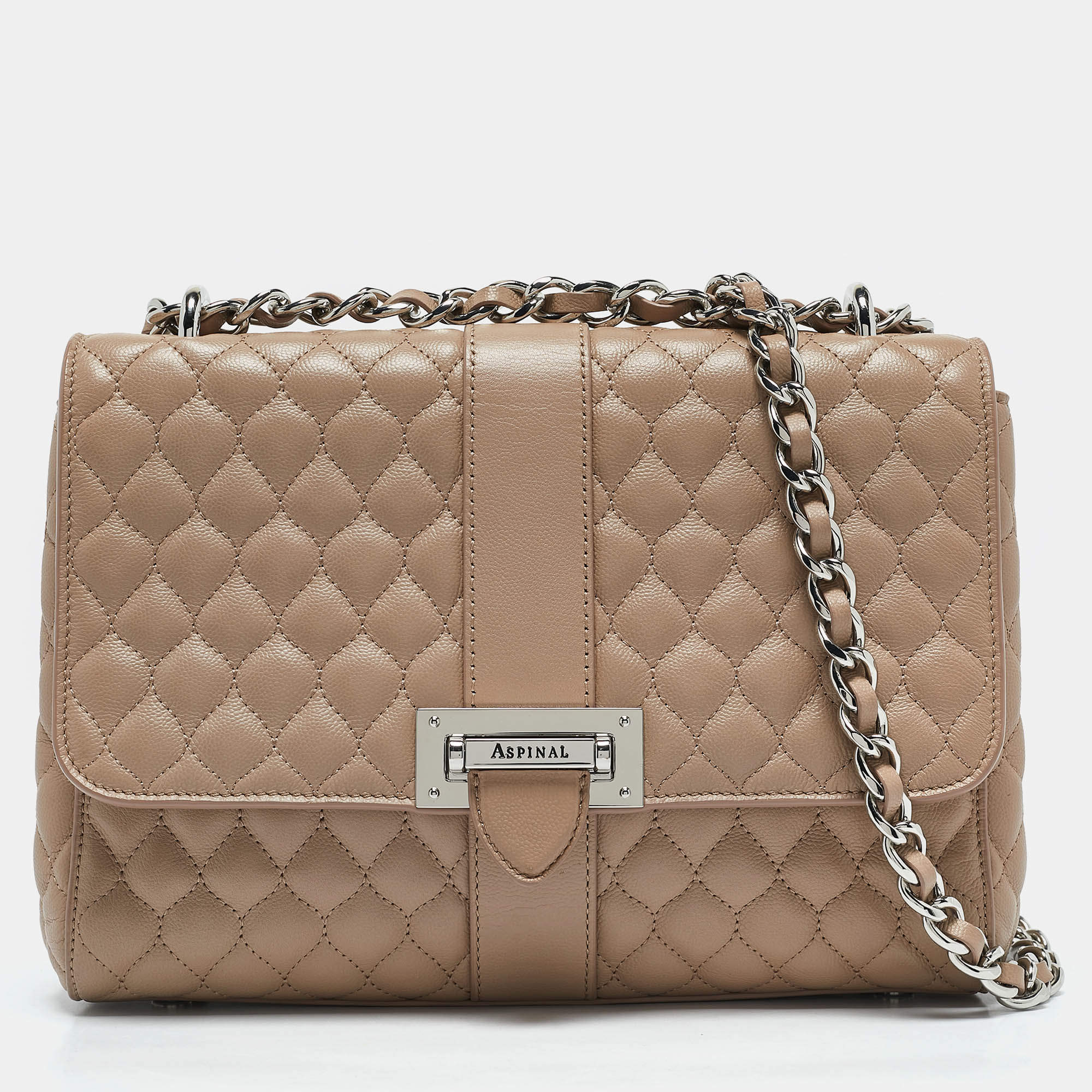 Aspinal Of London Beige Quilted Leather Lottie Shoulder Bag