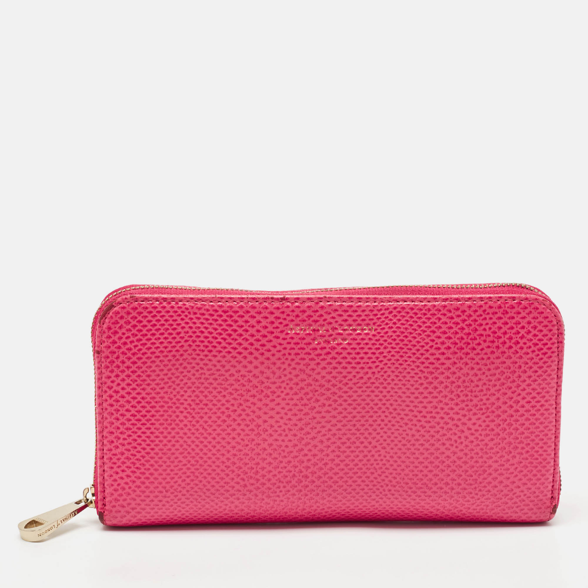 Aspinal Of London Pink Karung Leather Zip Around Wallet