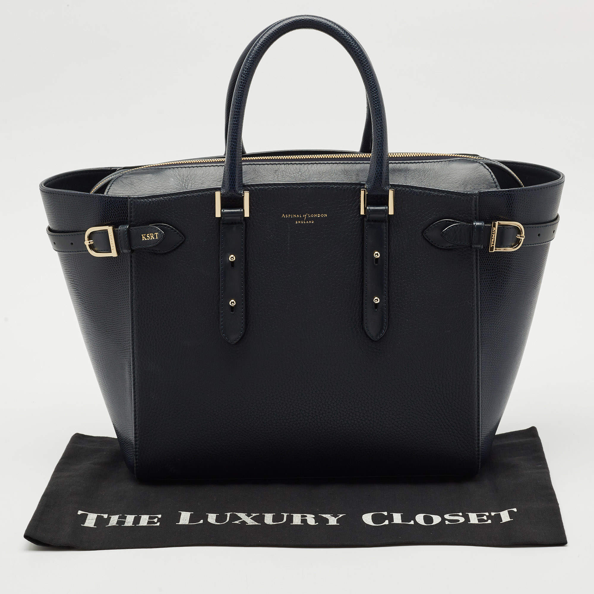 Pre Owned Aspinal Of London Navy Blue Leather Large Marylebone Tote