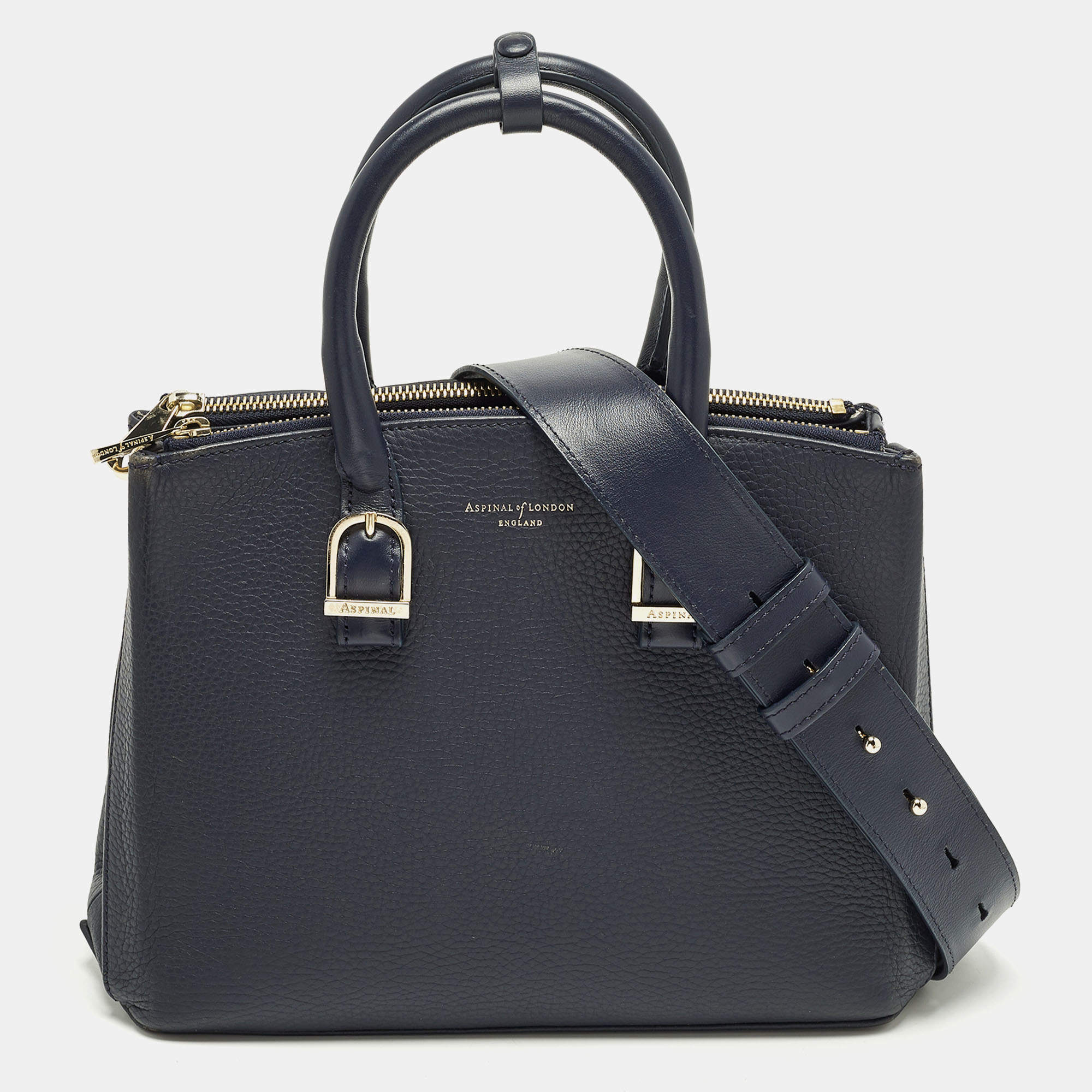 مملوكة مسبقًا Aspinal Of London Midi Madison Navy Blue Leather Tote