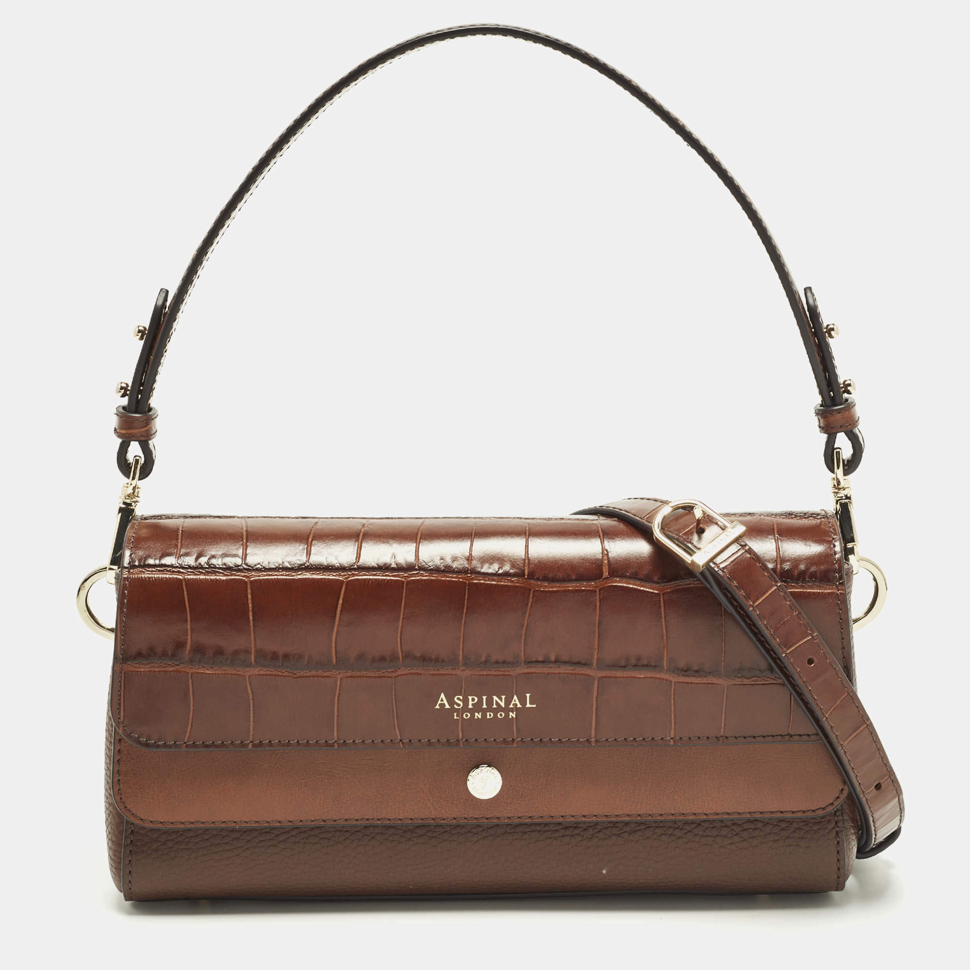 Pre Owned حقيبة كتف اسبينال أف لندن هامبتون جلد نقشة التمساح وبني