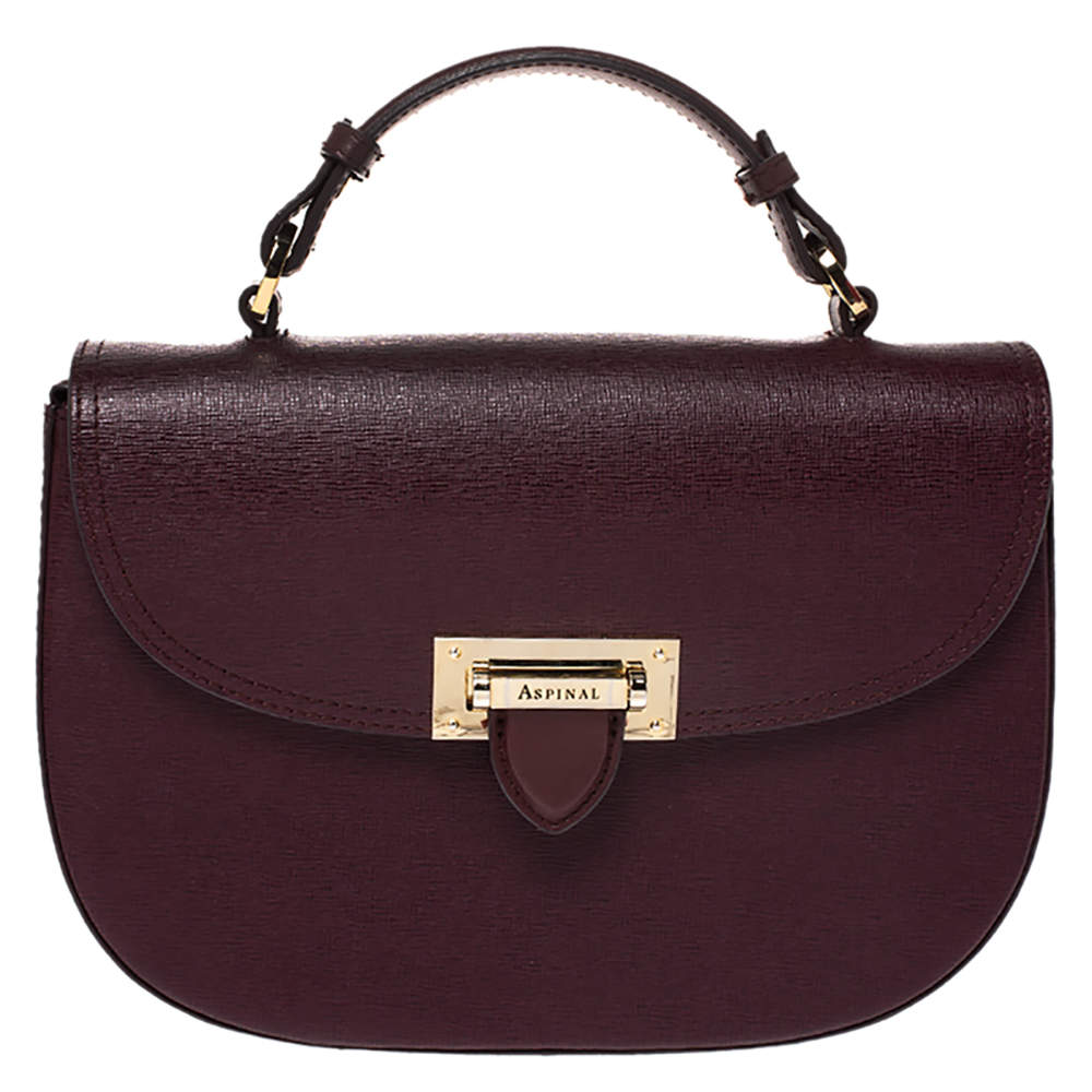 Aspinal Of London Burgundy Leather Letterbox Saddle Top Handle Bag
