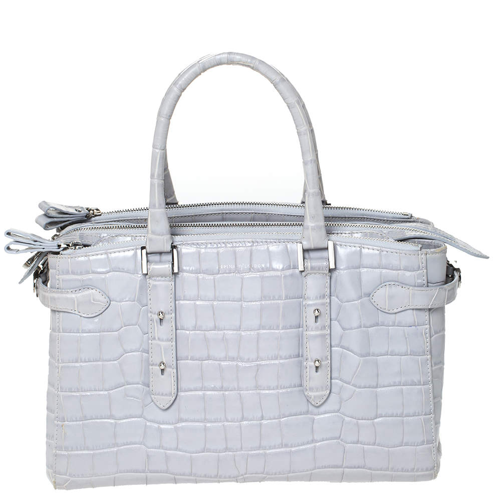 Aspinal Of London Grey Croc Embossed Leather Brook Street Tote