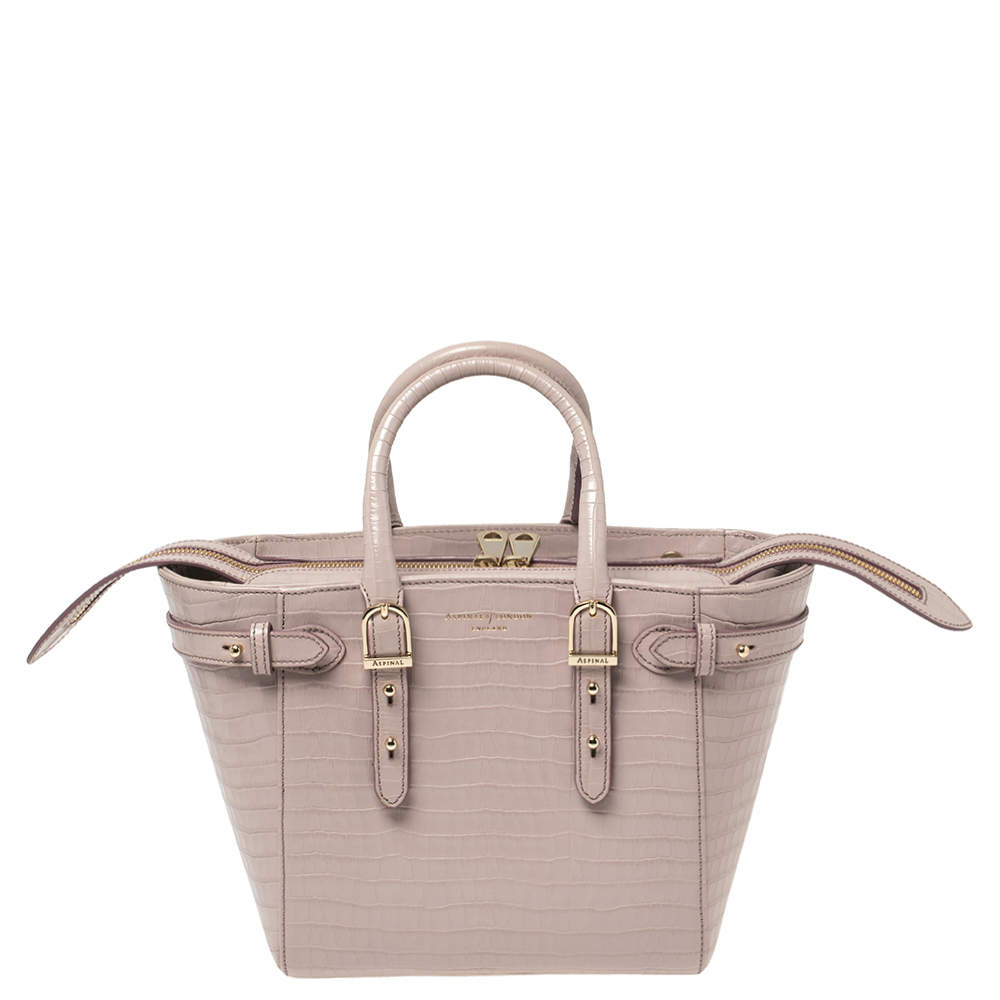 Aspinal of London Lilac Croc Embossed Leather Marylebone Tote