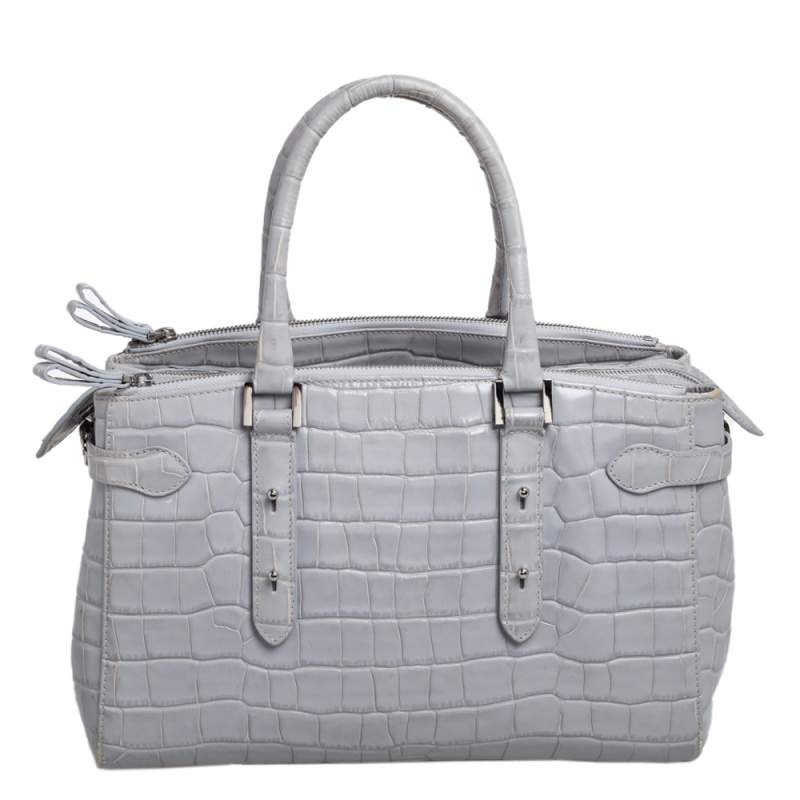 Aspinal Of London Grey Croc Embossed Leather Brook Street Tote
