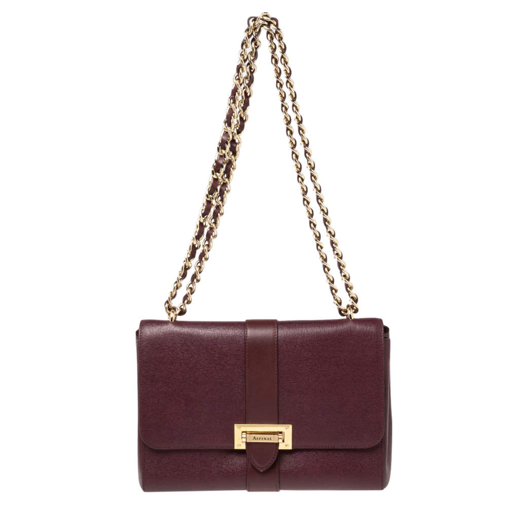Pre Owned Aspinal Of London Burgundy Leather Lottie Shoulder Bag