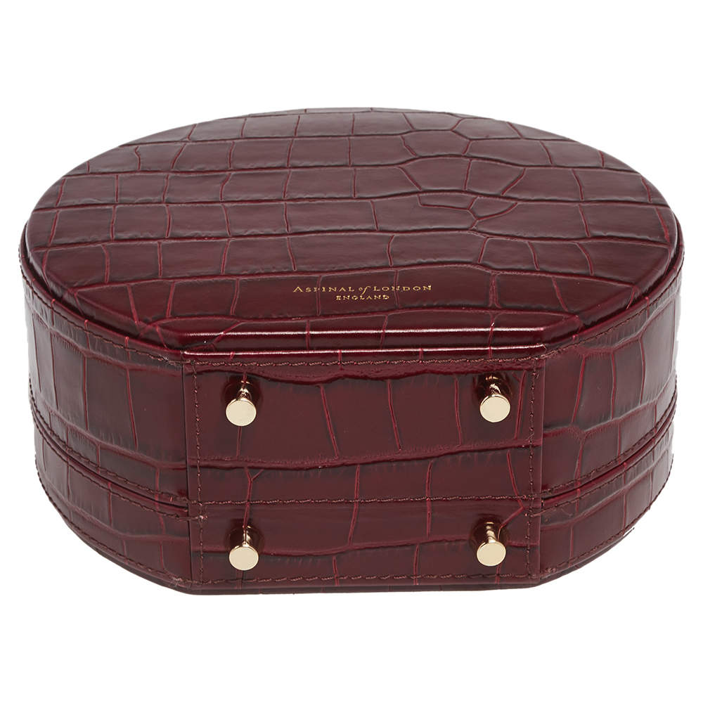 Aspinal Of London Burgundy Croc Embossed Leather Hat Box Shoulder Bag  Aspinal Of London