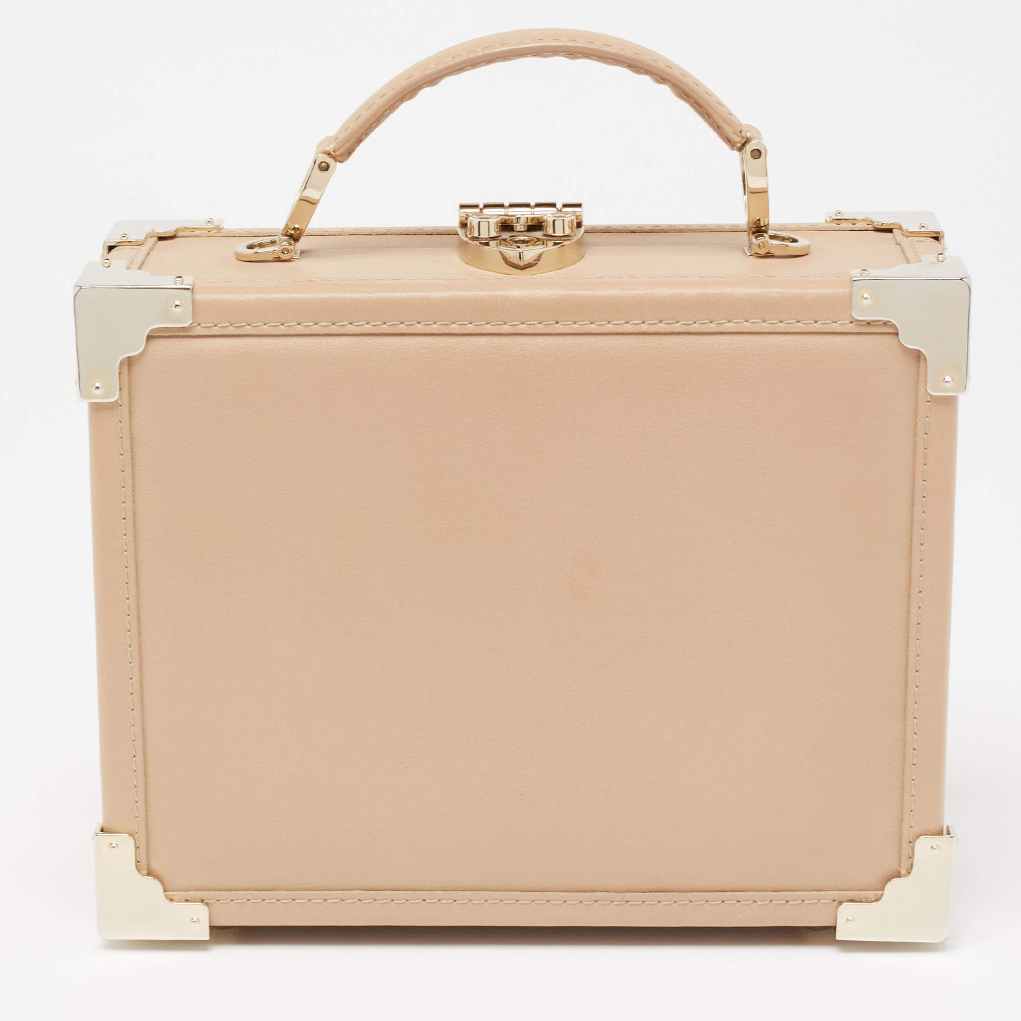 Aspinal of London Beige Leather Mini Trunk Top Handle Bag