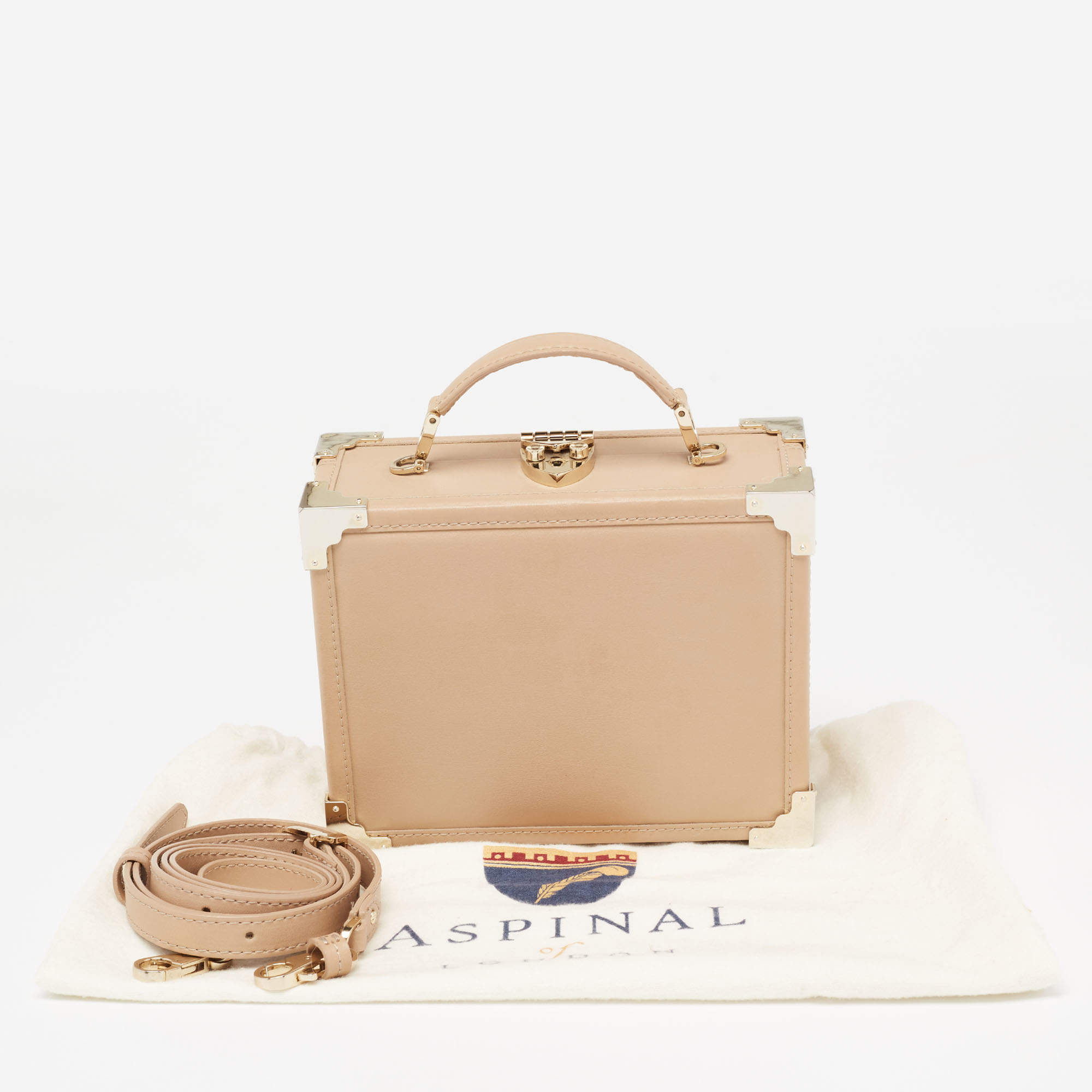 Aspinal of London Beige Leather Mini Trunk Top Handle Bag Aspinal