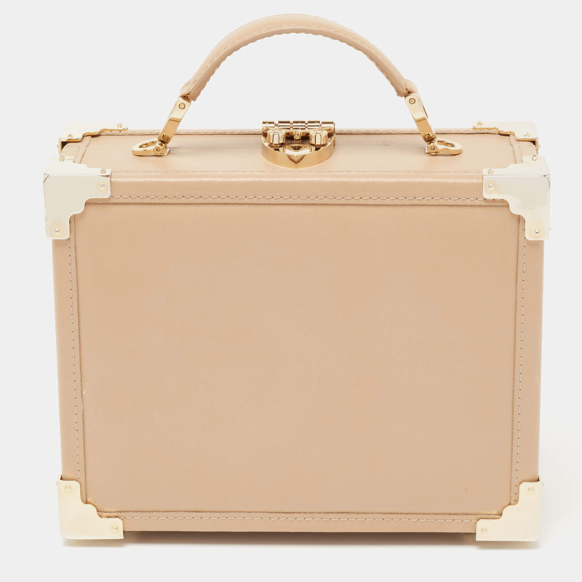 Aspinal of London Beige Leather Mini Trunk Top Handle Bag