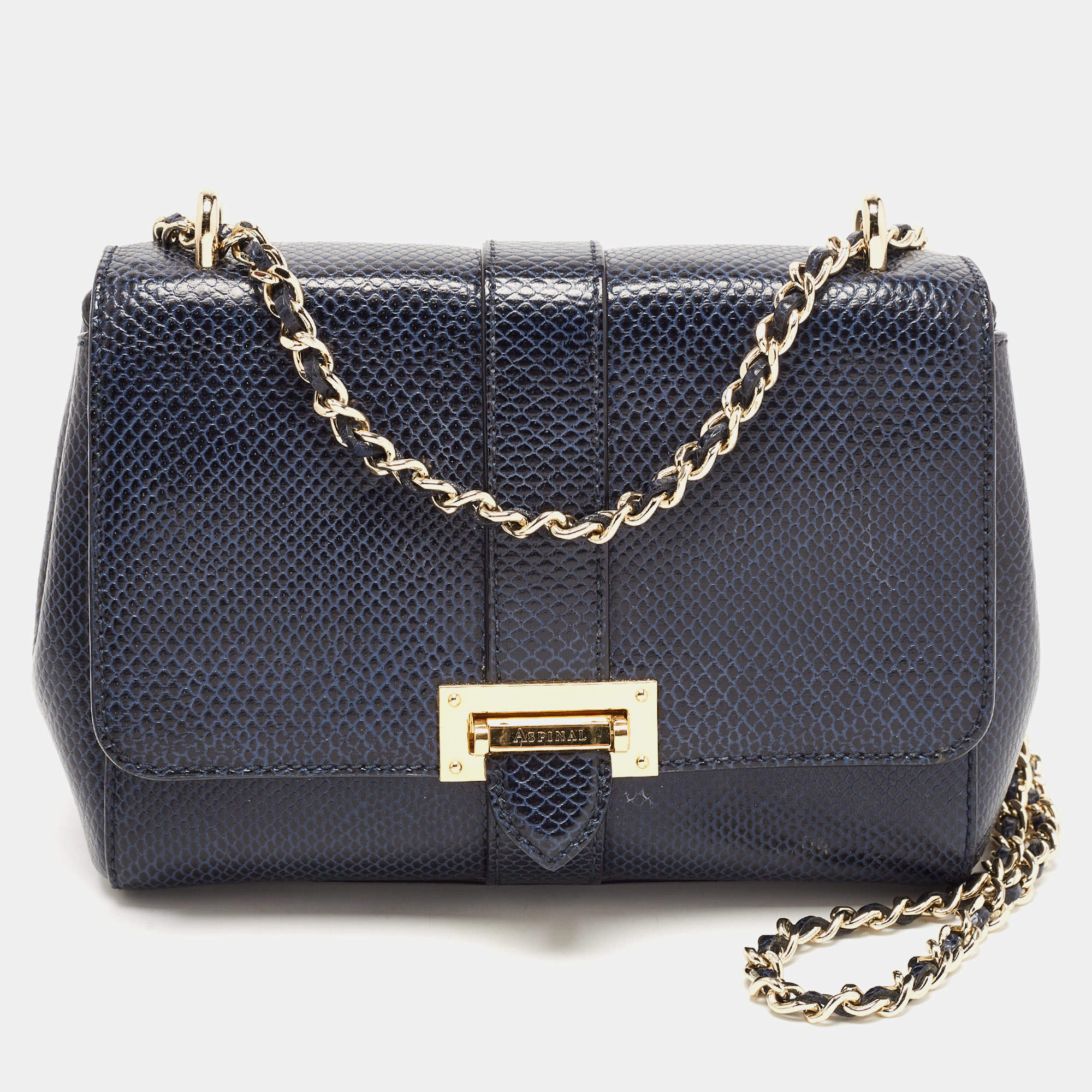 Aspinal Of London Blue Snakeskin Embossed Leather Small Lottie Shoulder Bag