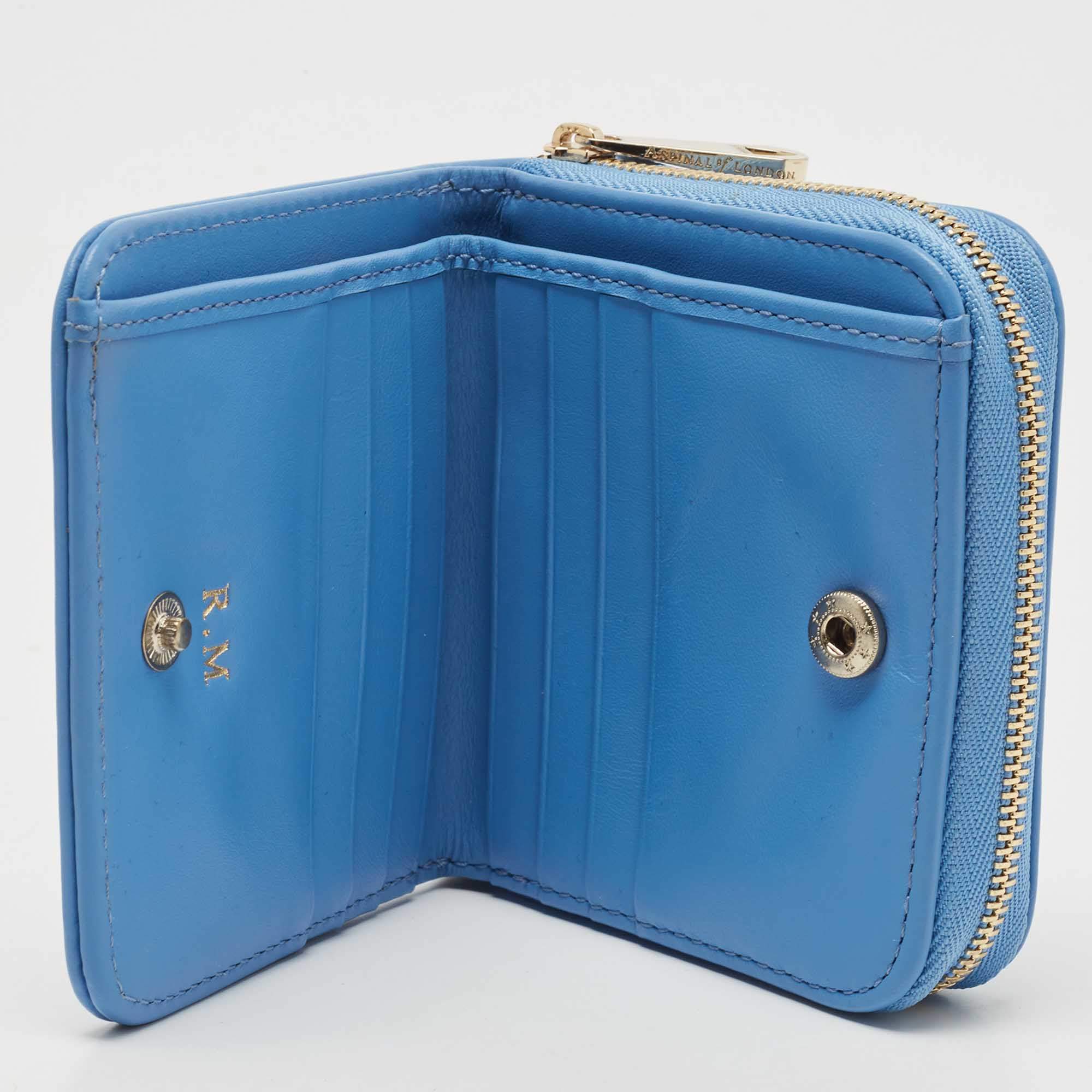 Women's wallet sauvage handmade in blue calf leather with coin card holder  zip