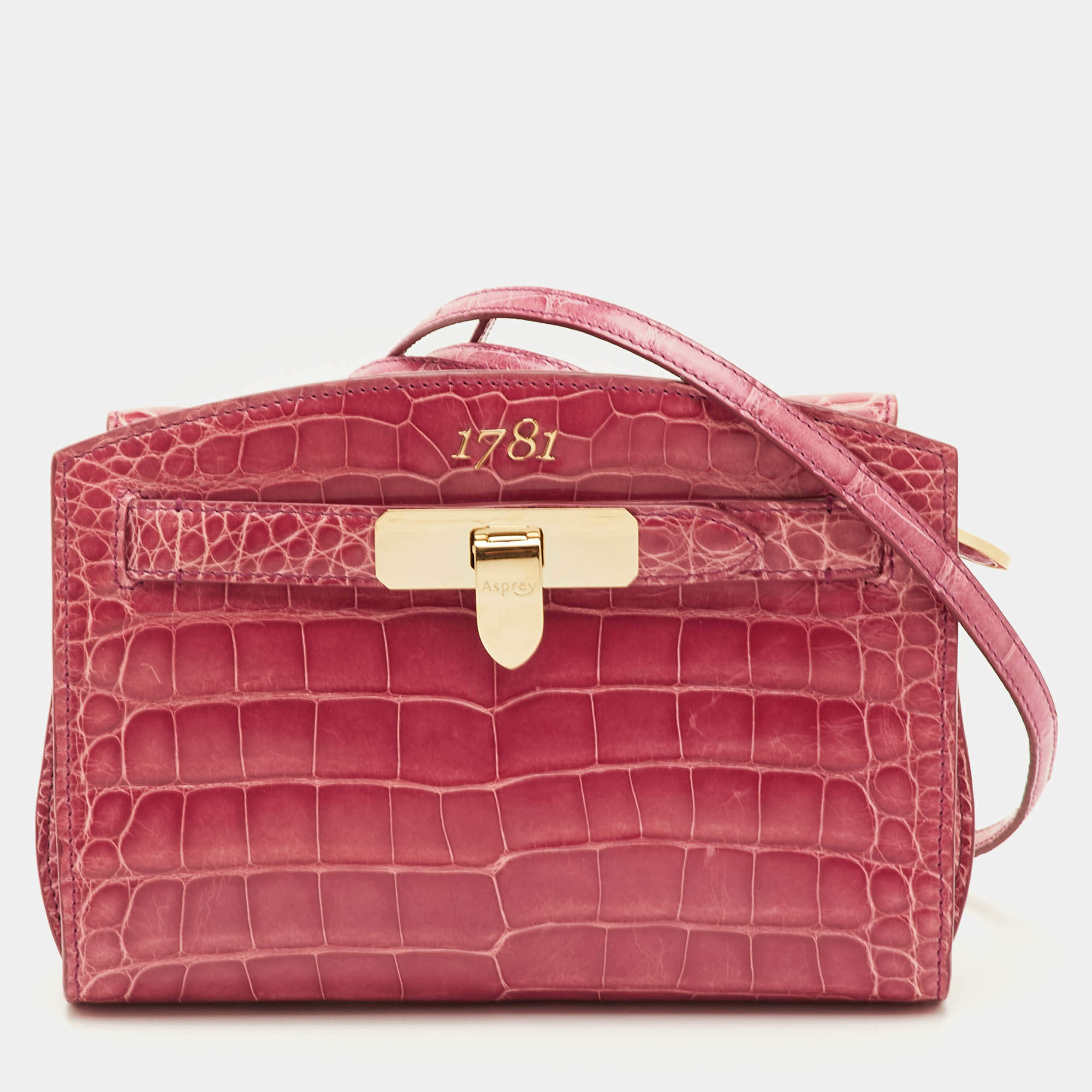 مملوكة مسبقًا Asprey 1781 Pochette Pink Crocodile Clutch