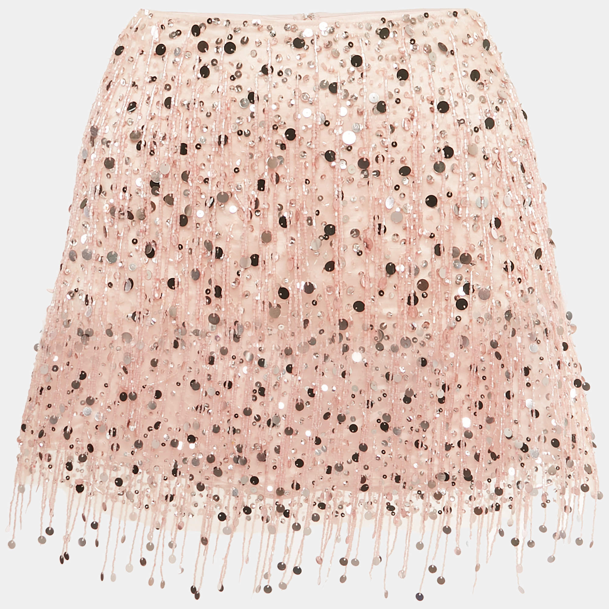 Pre Owned Asta Resort Pink Embellished Mesh Yasmin Mini Skirt M