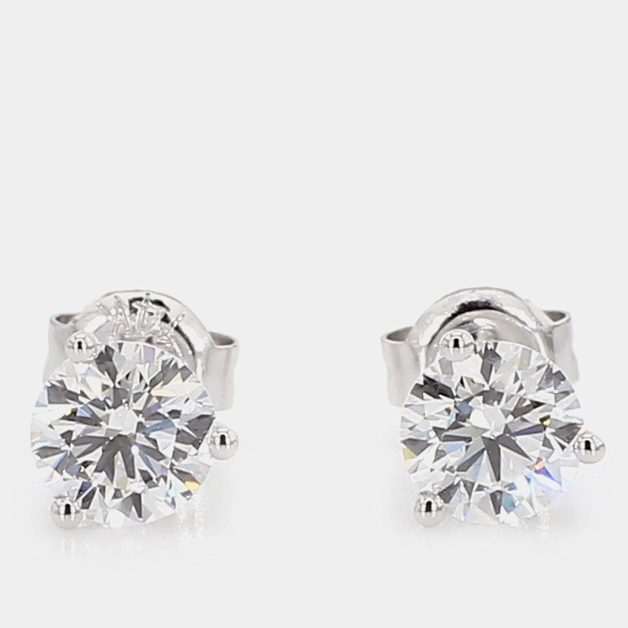 Pre Owned 1.00 cts Round Lab Grown Diamond 14k White Gold 3 Prong Martini Studs