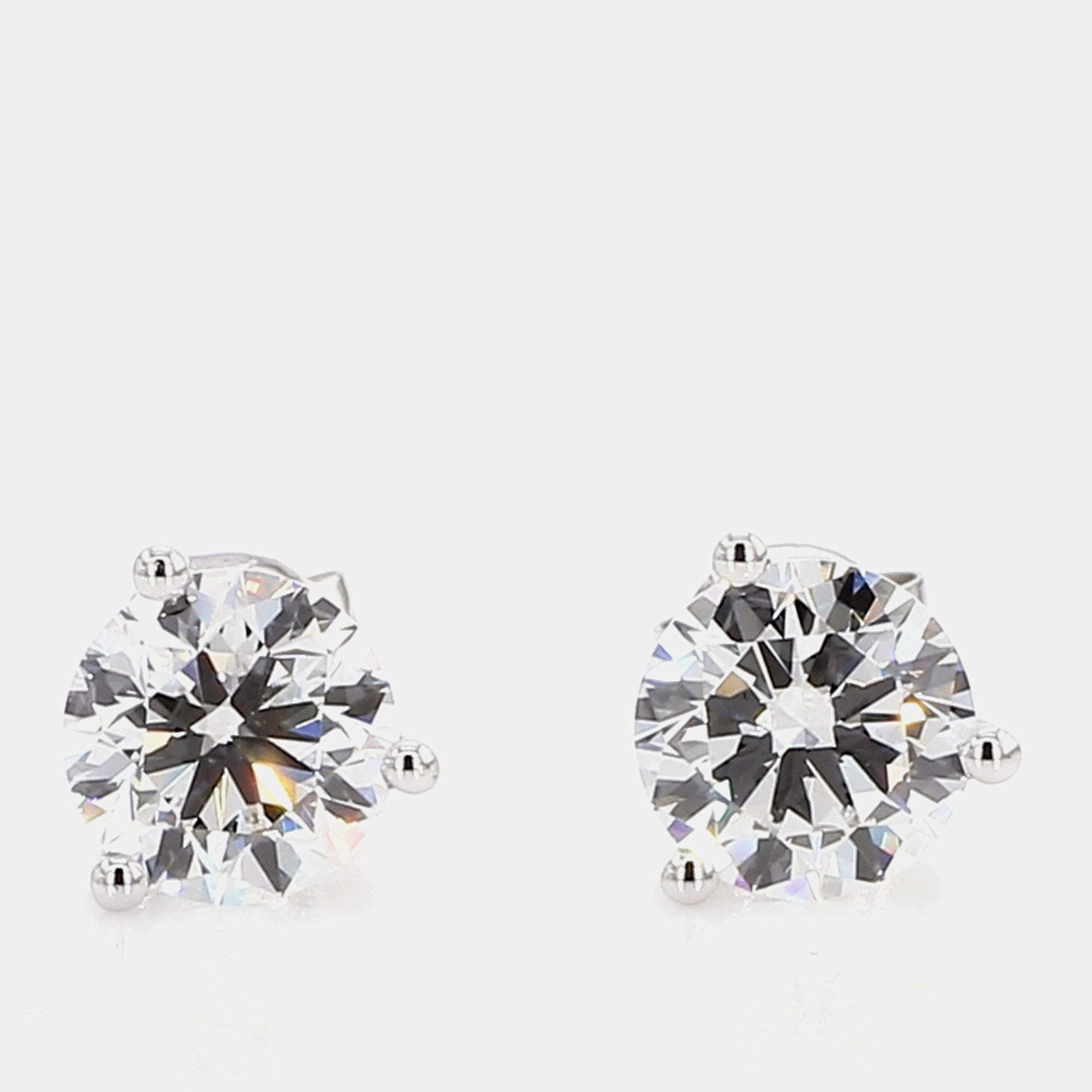 Pre Owned 2.00 cts Round Lab Grown Diamond 14k White Gold 3 Prong Martini Studs