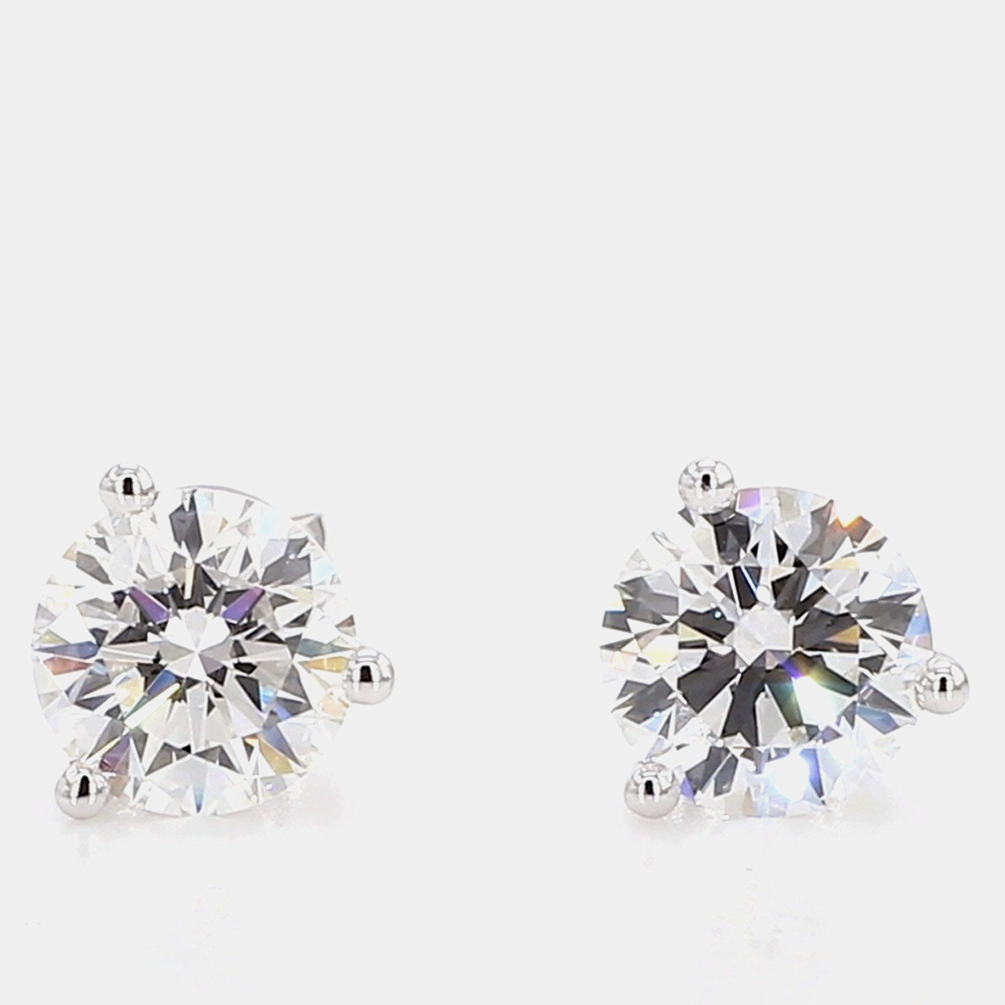 Pre Owned 2.50 cts Round Lab Grown Diamond 14k White Gold 3 Prong Martini Studs