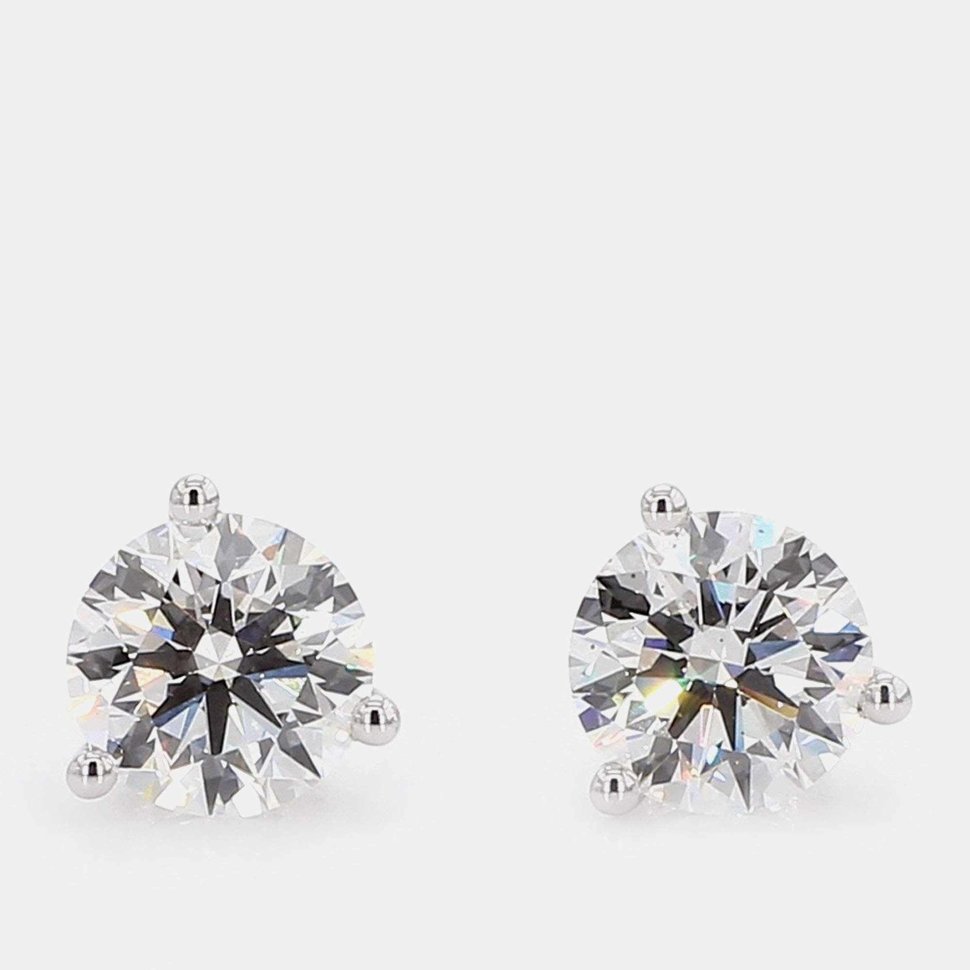 Pre Owned 3.00 cts Round Lab Grown Diamond 14k White Gold 3 Prong Martini Studs