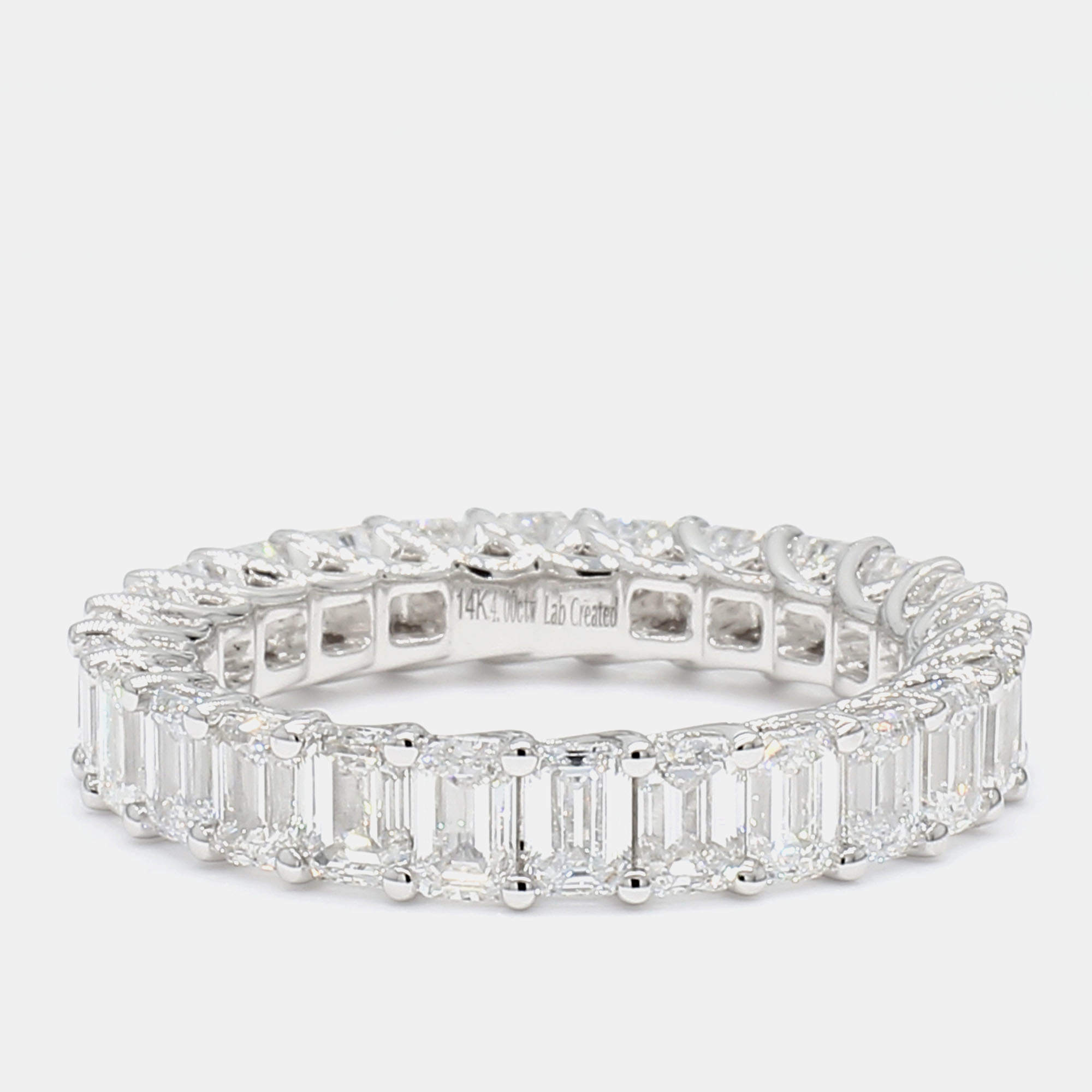 Pre Owned 4.16 cts Emerald Lab Grown Diamond 14k White Gold Eternity Band US 7