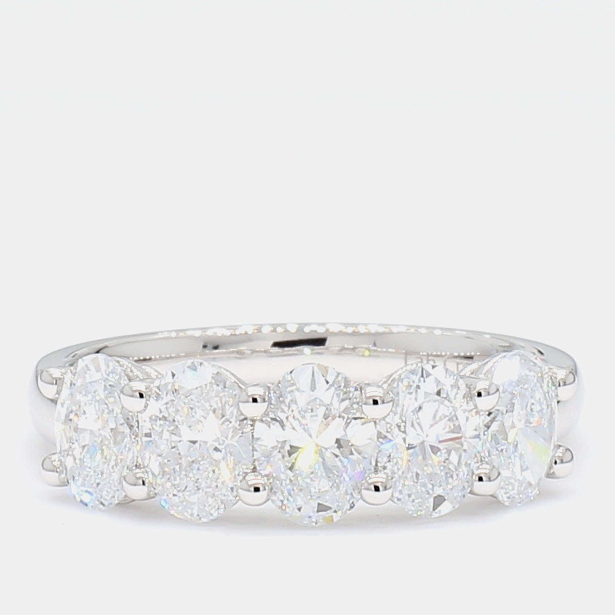 Pre Owned 2.00 cts Oval Lab Grown Diamond 14k White Gold 5 Stone Wedding Band US 7