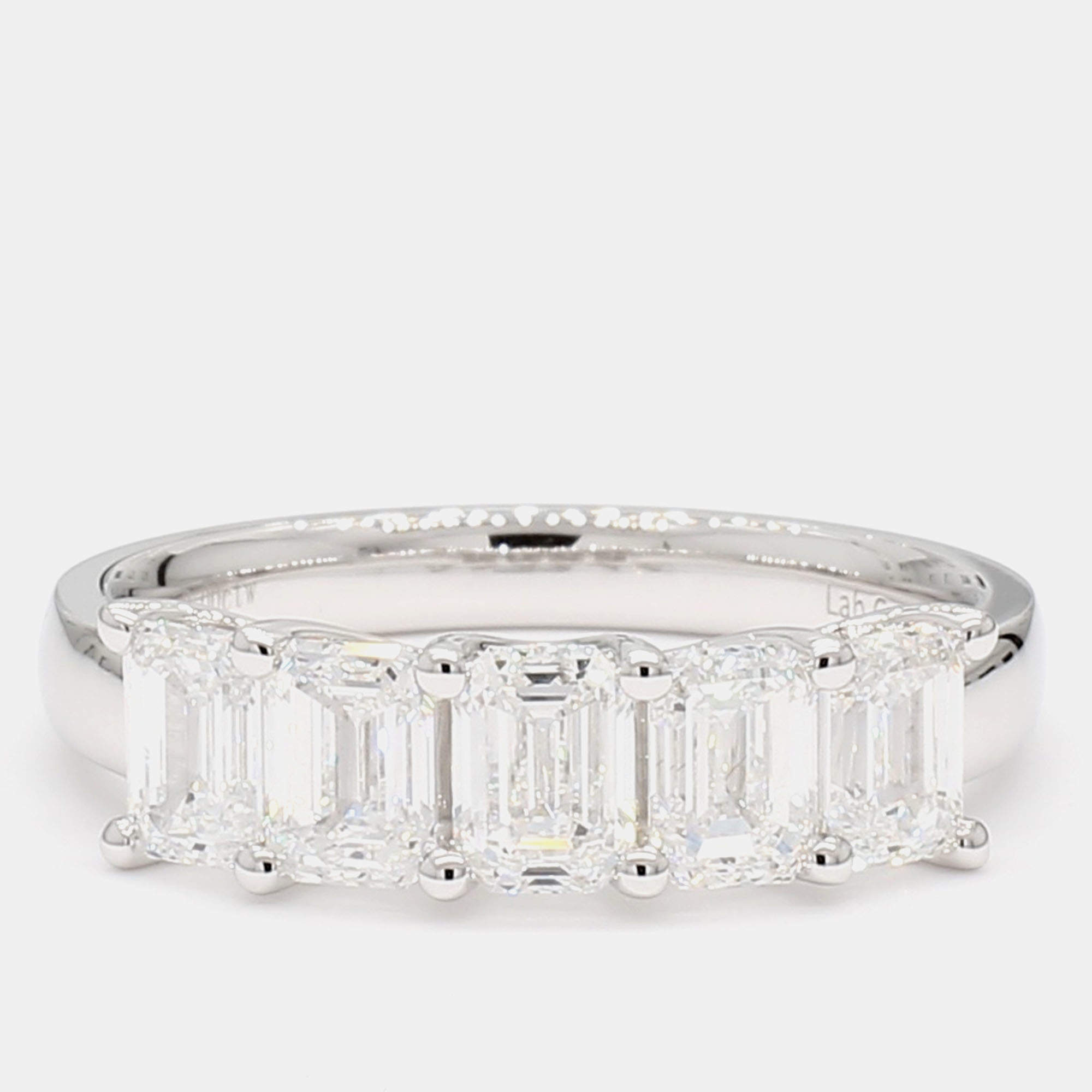 Pre Owned 2.00 cts Emerald Lab Grown Diamond 14k White Gold 5 Stone Wedding Band US 7