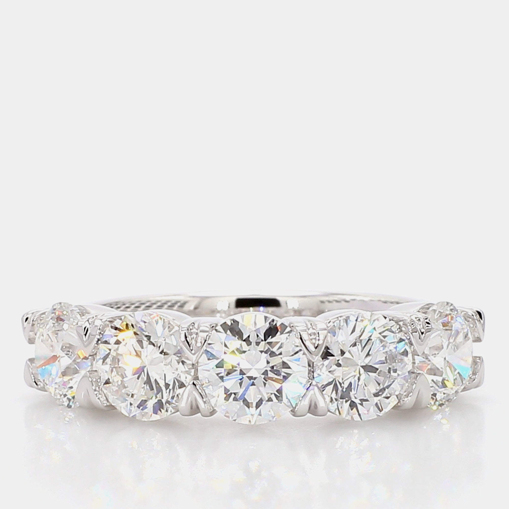 Pre Owned 3.02 cts Round Lab Grown Diamond 14k White Gold 5 Stone Wedding Band US 7