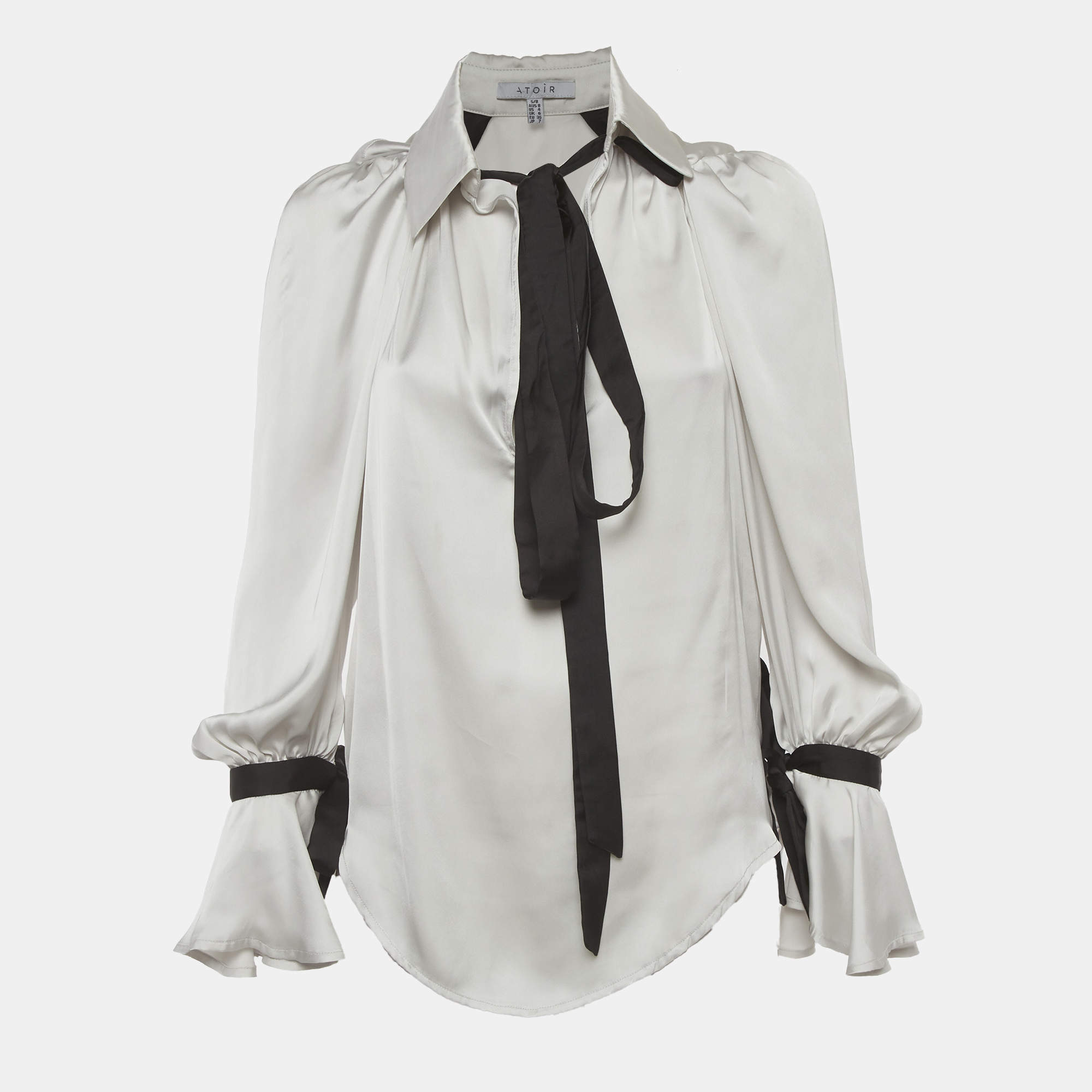 Pre Owned Atoir Light Grey Satin Tie Up Blouse S