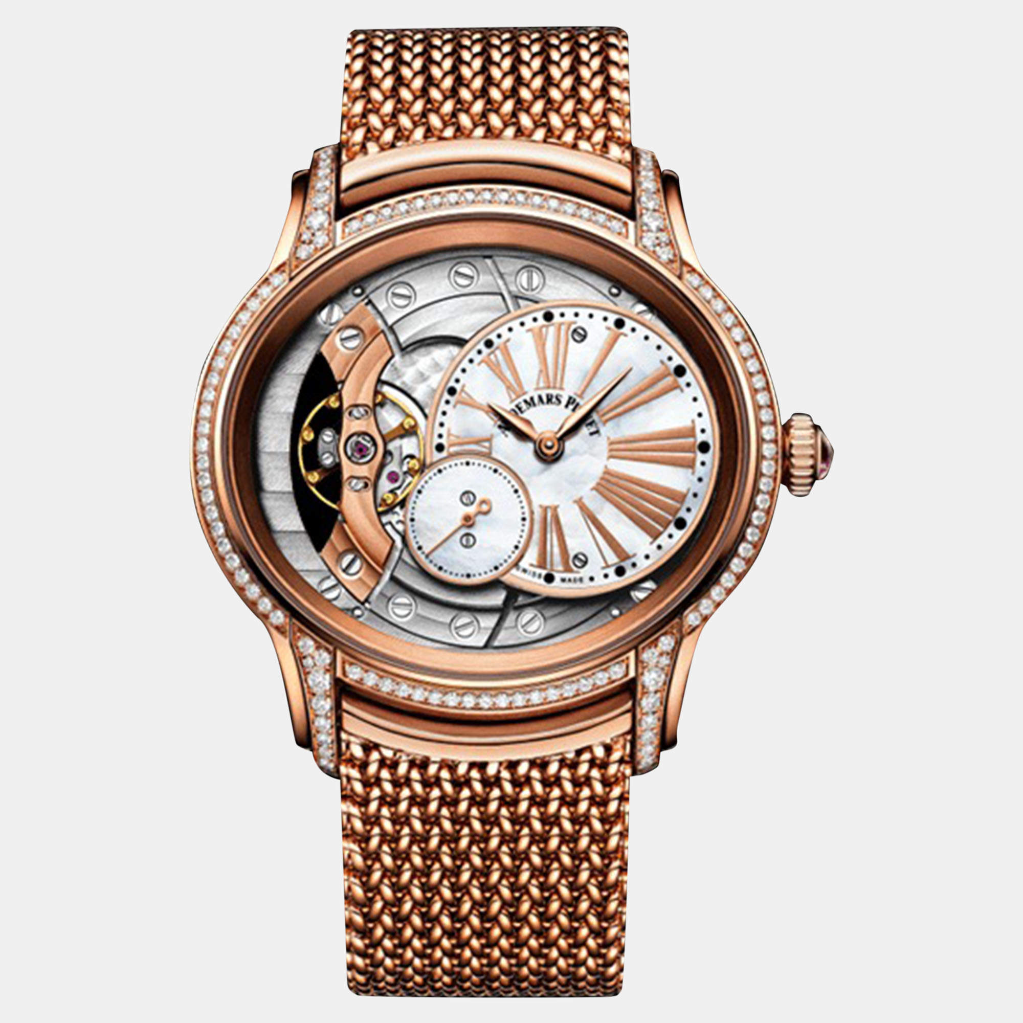 Pre Owned Audemars Piguet Millenary 77247OR.ZZ.1272OR.01 Manual Winding White MOP 18k Rose Gold Women's Wristwatch 39.5 mm