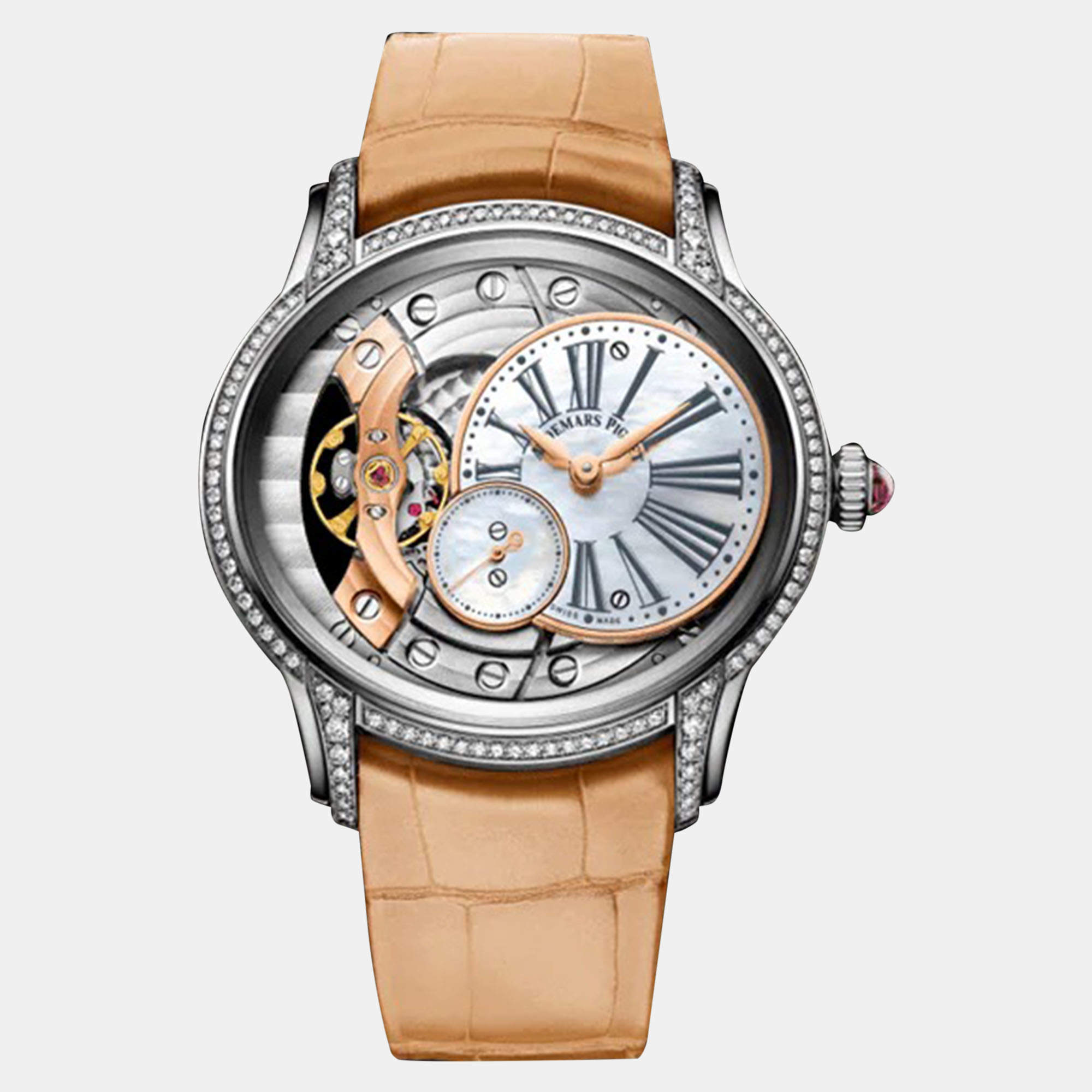 Pre Owned Audemars Piguet Millenary 77247BC.ZZ.A813CR.01 Manual Winding White MOP 18K White Gold Women's Wristwatch 39.5 mm