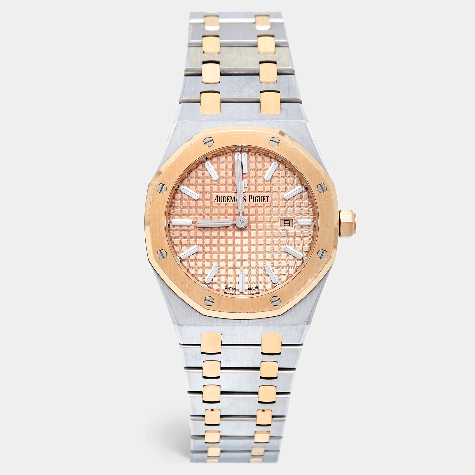 Pre Owned Audemars Piguet 18K Rose Gold Stainless Steel Royal Oak 67650SR.OO.1261SR.01 Women's Wristwatch 33 mm
