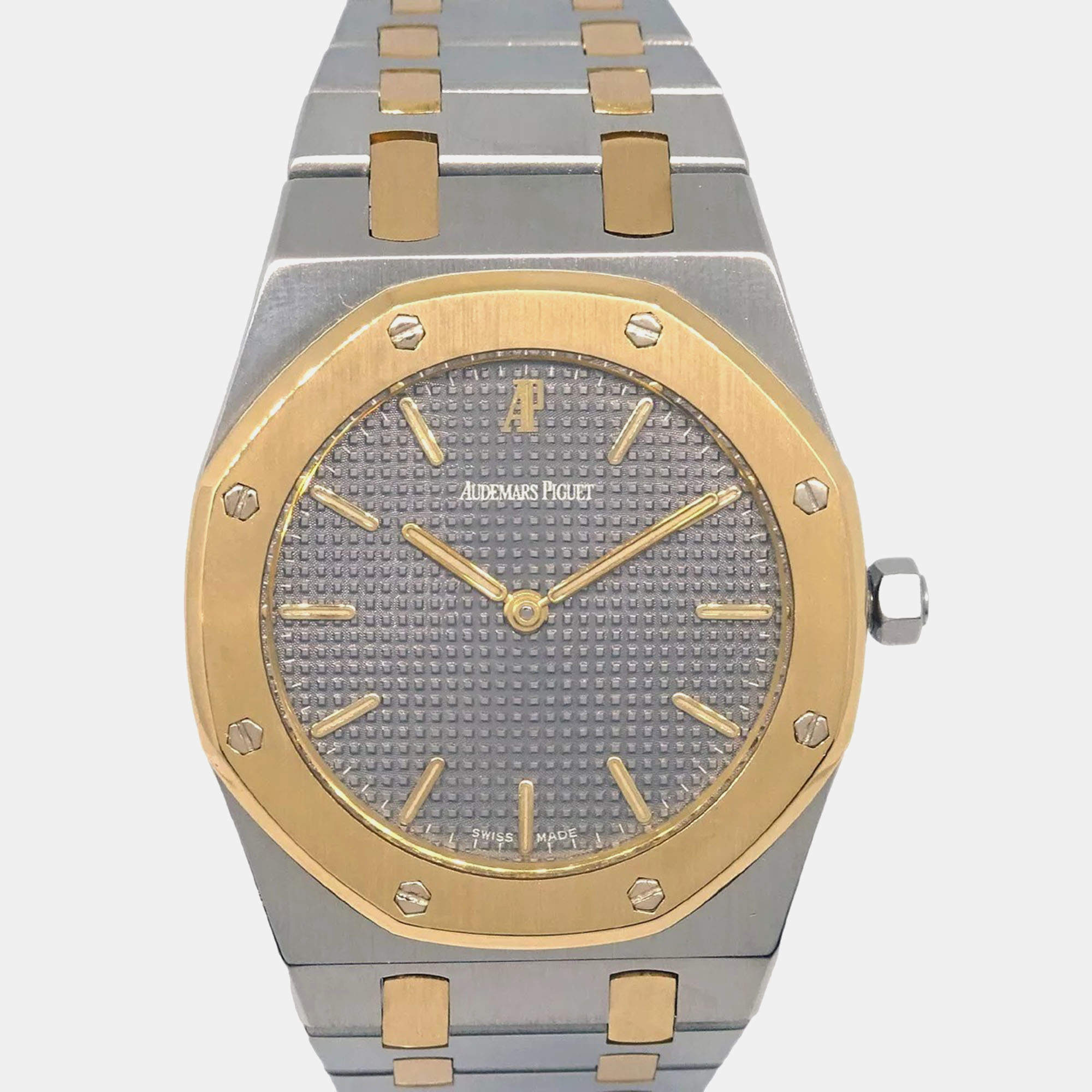Audemars Piguet Black 18k Yellow Gold Stainless Steel Royal Oak Quartz Women's Wristwatch 33 mm