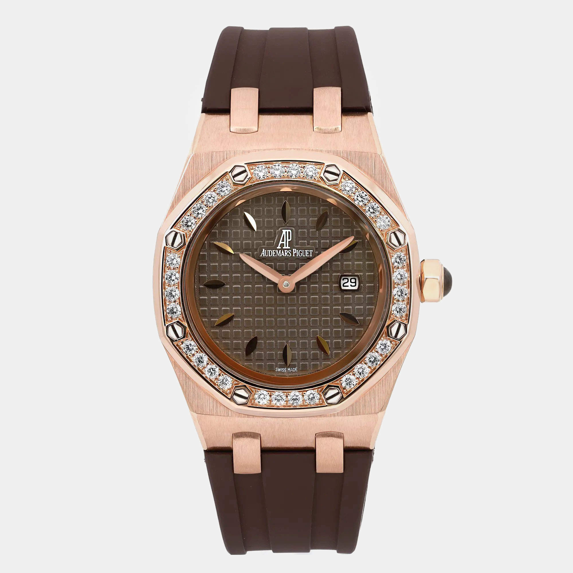 Audemars Piguet Brown Diamond 18k Rose Gold Royal Oak 67621OR Automatic Women's Wristwatch 33 mm