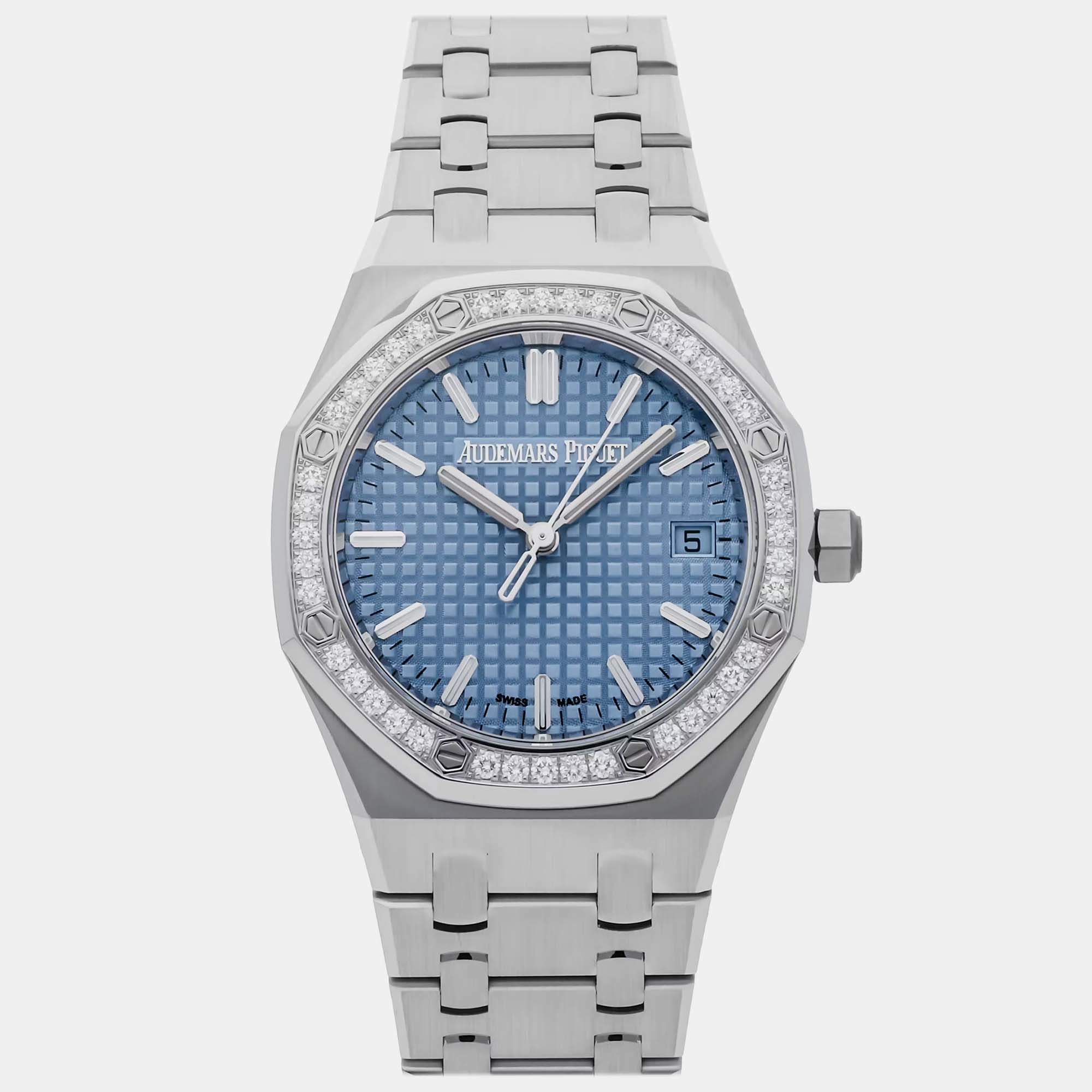 Pre Owned Pre-Owned Audemars Piguet Royal Oak "50th Anniversary" Edition 77451ST.ZZ.1361ST.01 Blue Automatic Stainless Steel Men's Wristwatch 34 mm
