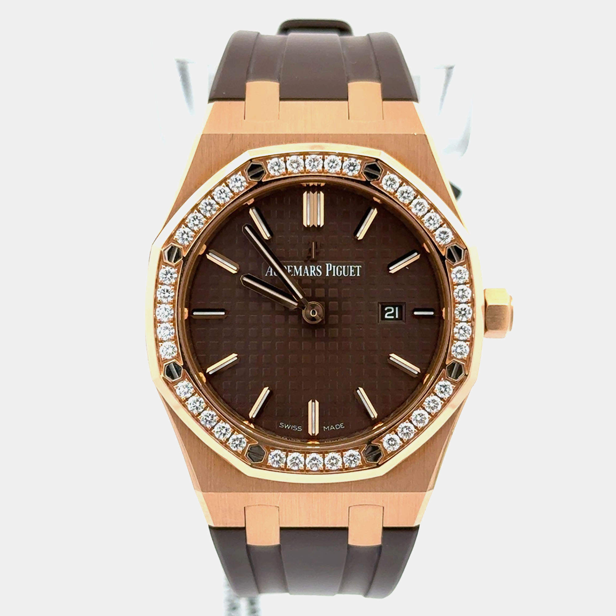 Pre Owned Audemars Piguet Royal Oak 67651OR.ZZ.D080CA.01 Quartz Brown 18K Rose Gold Women’s Wristwatch 33 mm