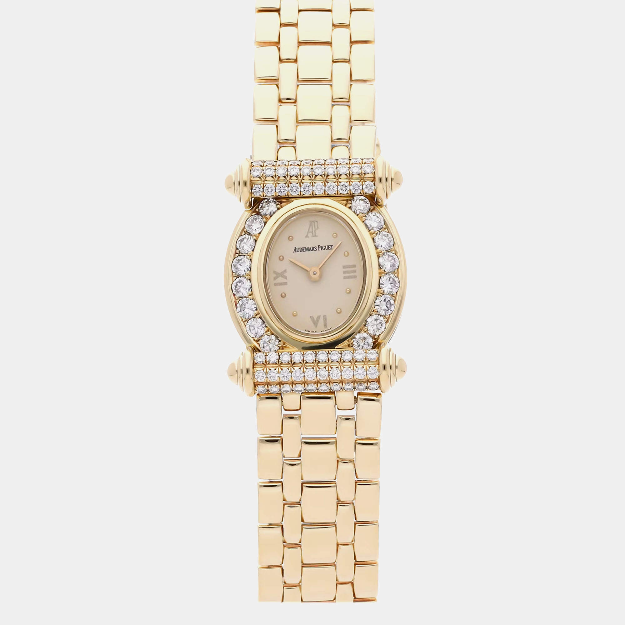 Pre Owned Pre-Owned Audemars Piguet 66960BA.ZZ.1071BA.01 White Quartz 18k Yellow Gold Diamond Women's Wristwatch 20 mm