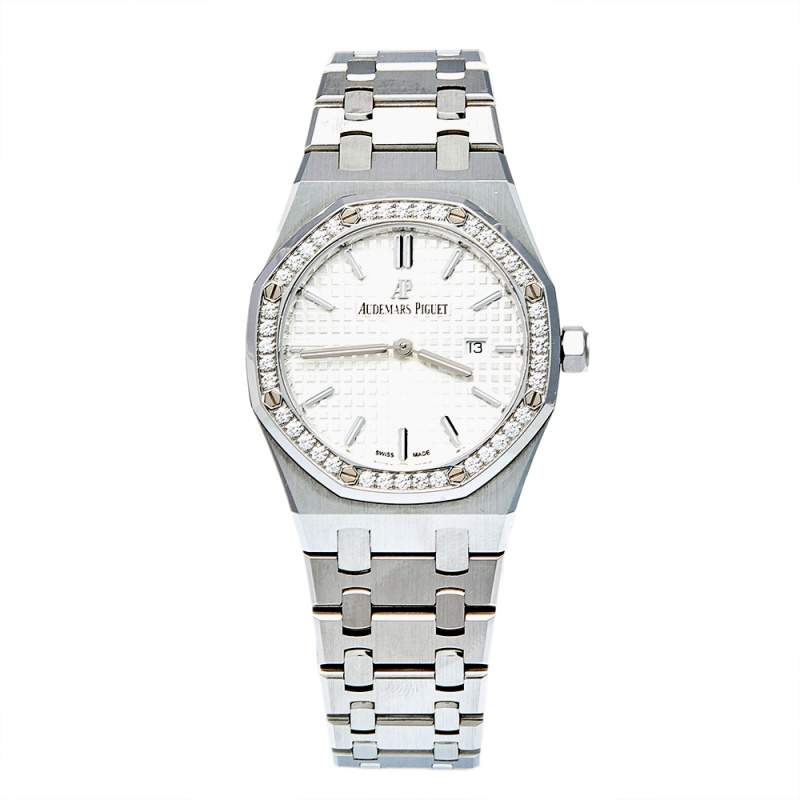 Audemars Piguet Silver Stainless Steel Diamond Royal Oak 67651ST.ZZ.1261ST.01 Women's Wristwatch 33 mm