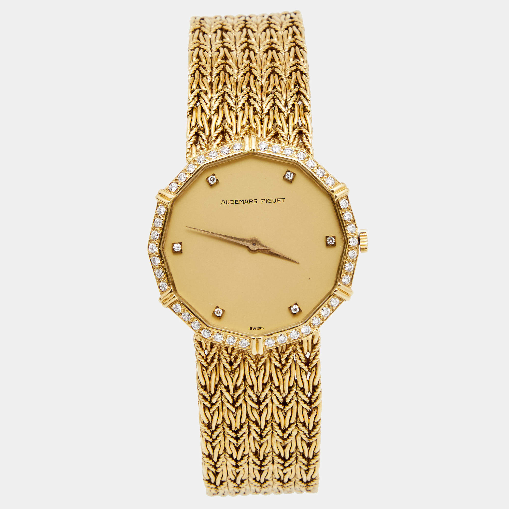 Pre Owned Audemars Piguet Champagne 18K Yellow Gold Diamond Vintage Women's Wristwatch 30 mm